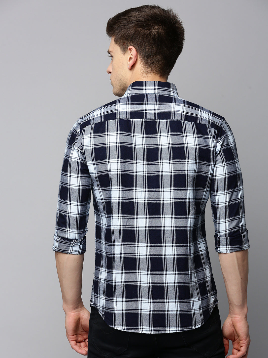 Men Blue Checked Casual Shirt