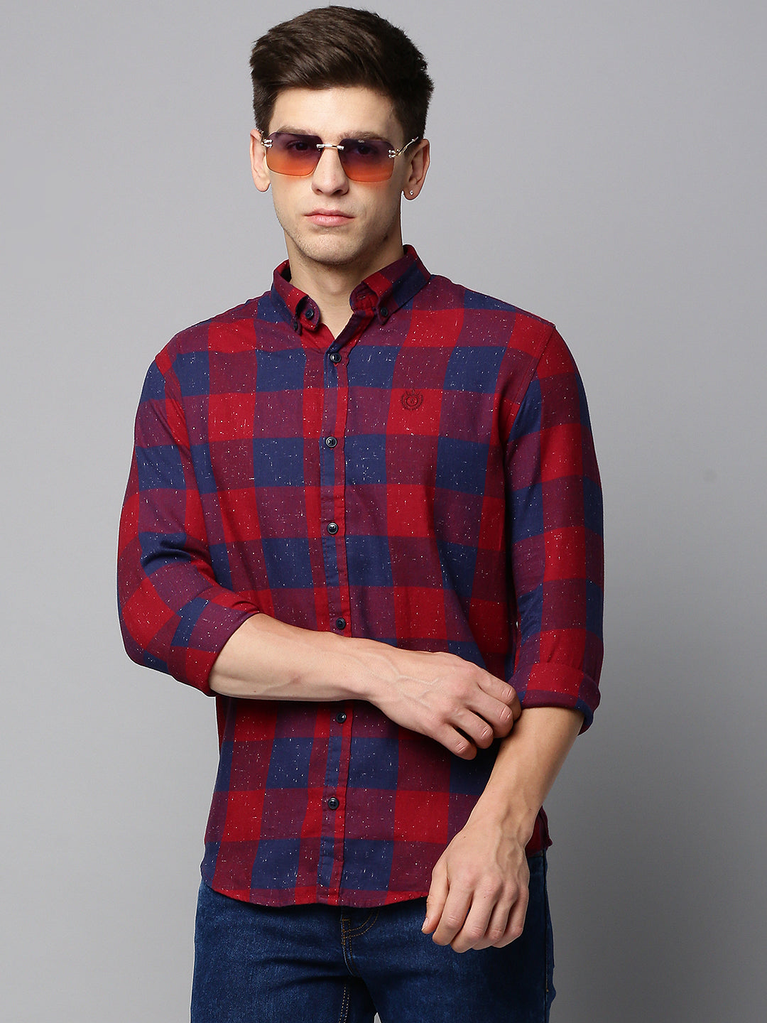 Men Maroon Checked Casual Shirt