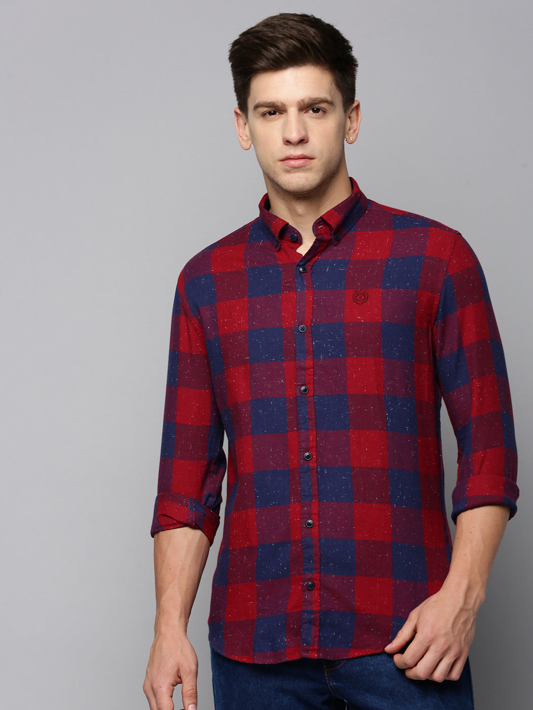 Men Maroon Checked Casual Shirt