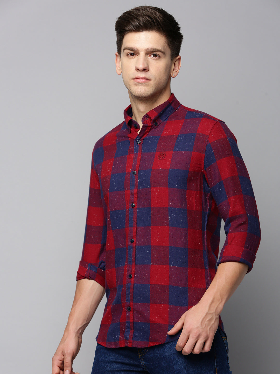 Men Maroon Checked Casual Shirt