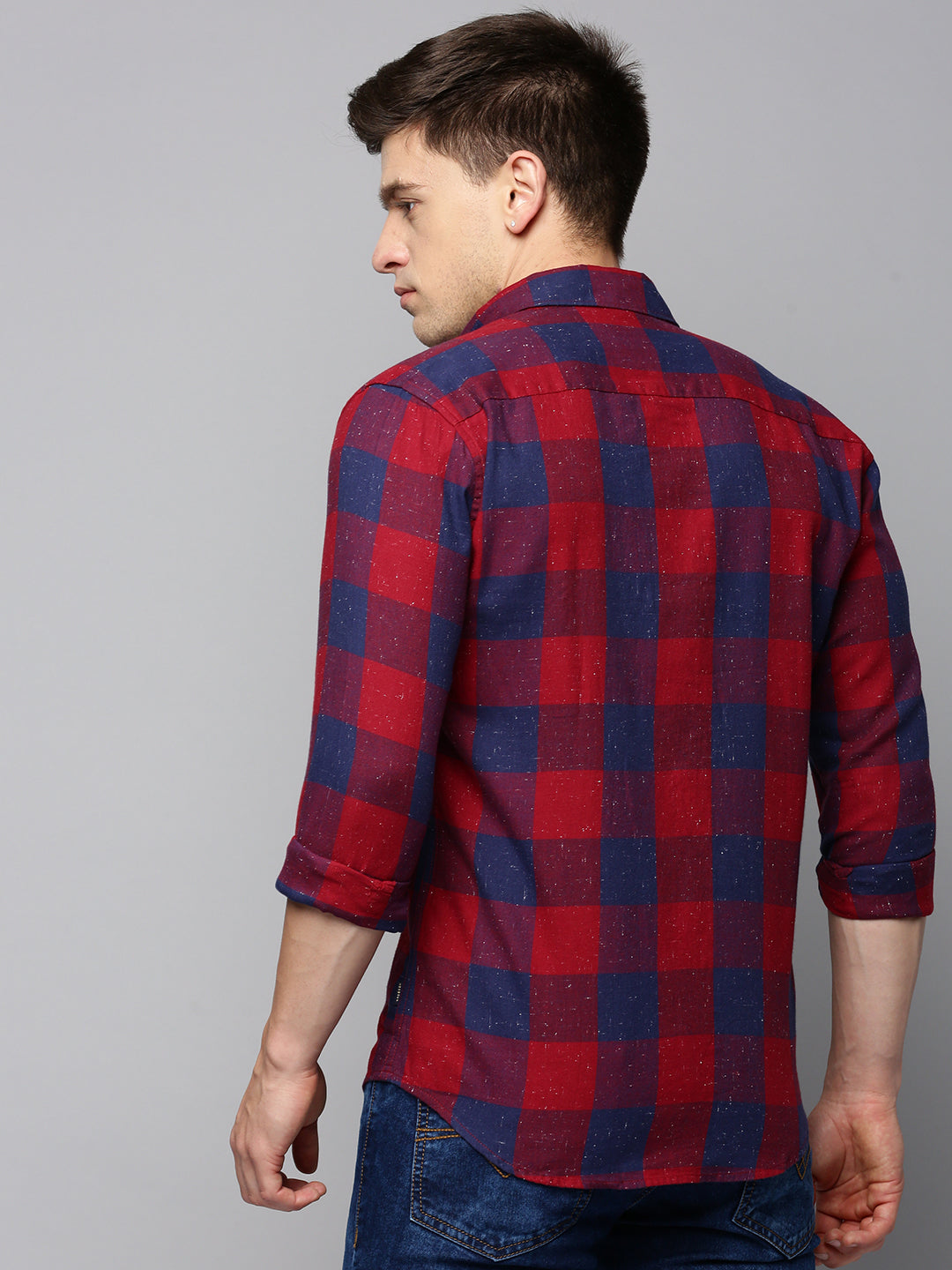 Men Maroon Checked Casual Shirt