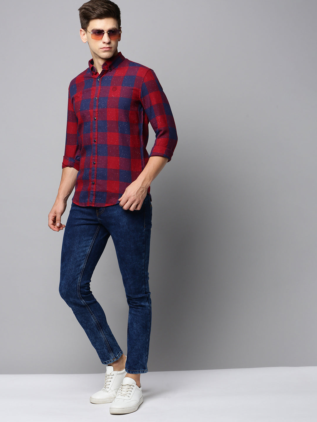 Men Maroon Checked Casual Shirt