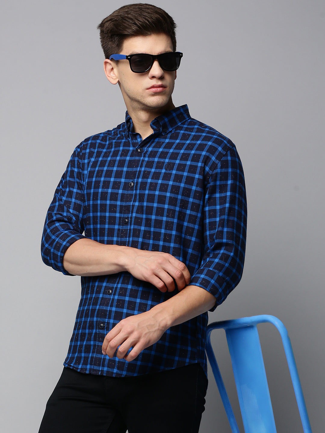 Men Navy Checked Casual Shirt