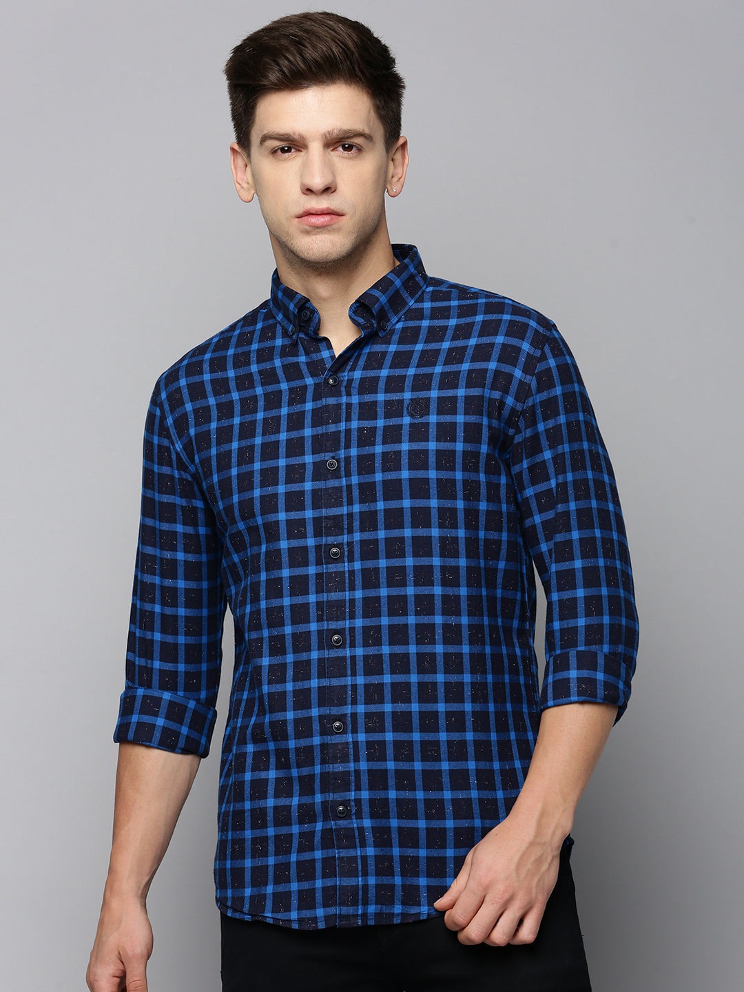 Men Navy Checked Casual Shirt