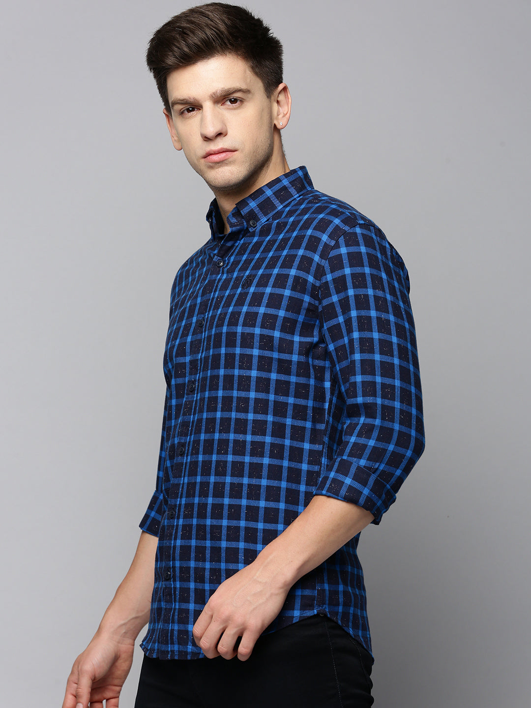 Men Navy Checked Casual Shirt