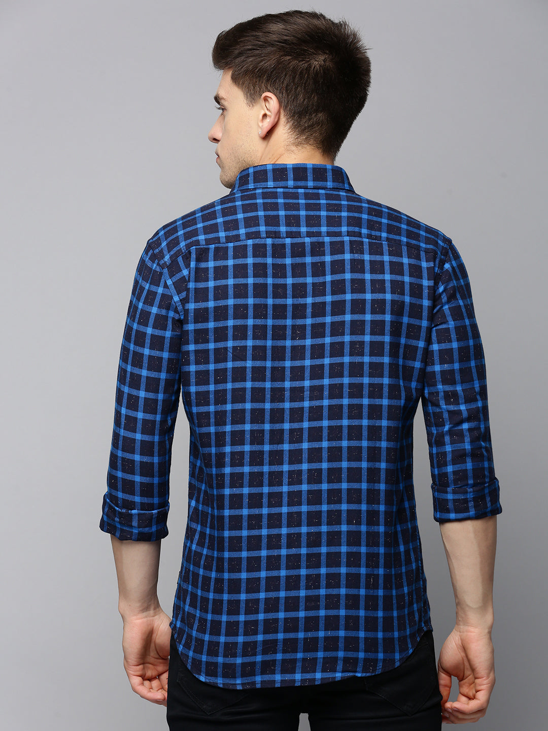 Men Navy Checked Casual Shirt