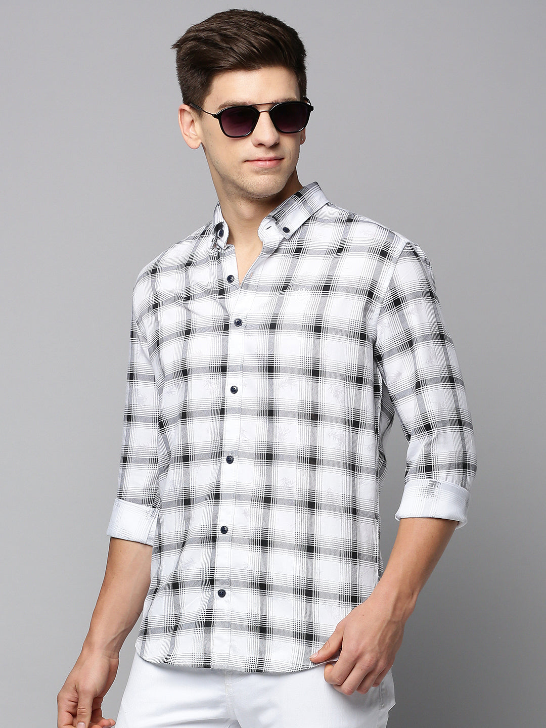 Men White Checked Casual Shirt