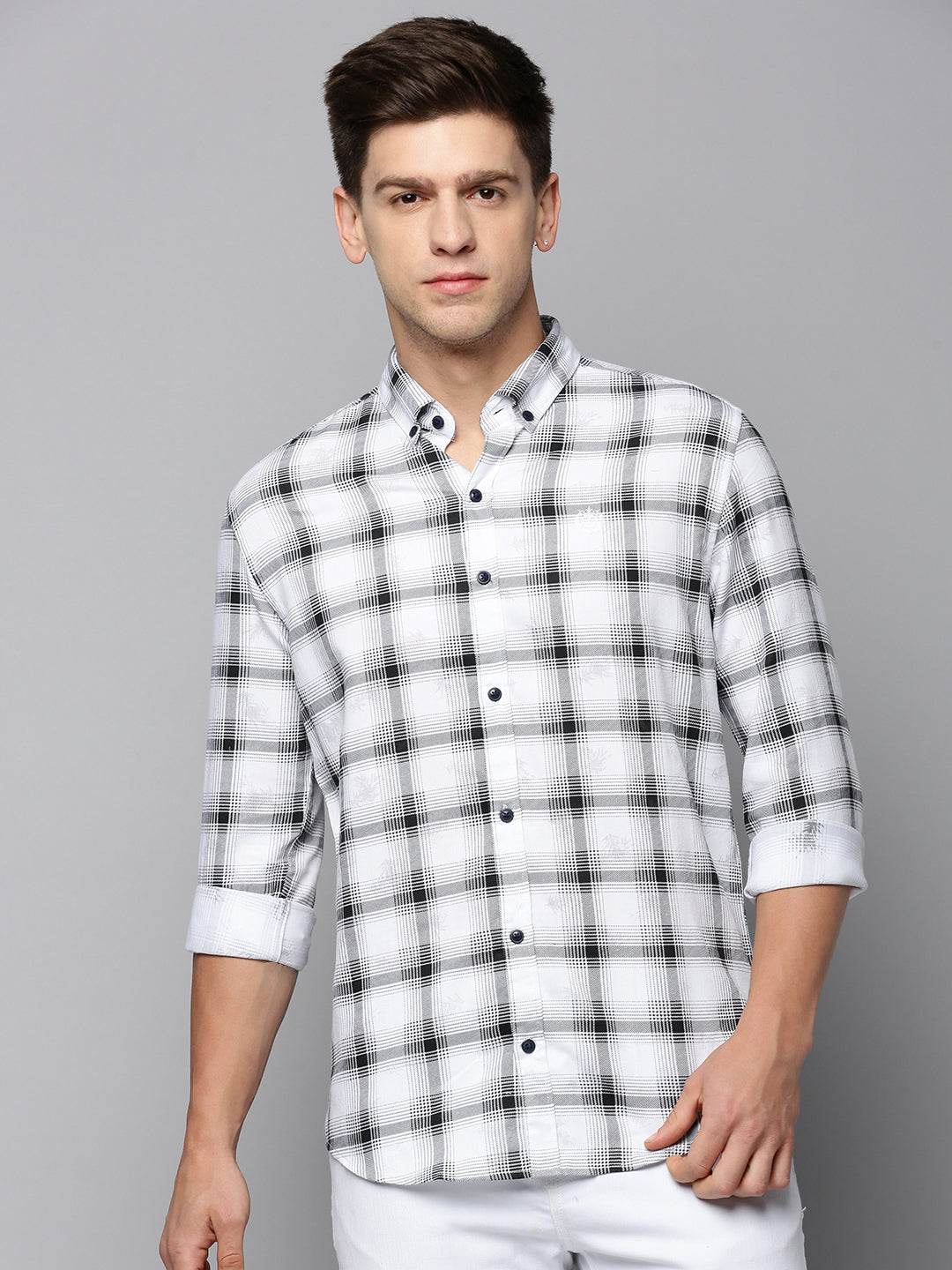 Men White Checked Casual Shirt