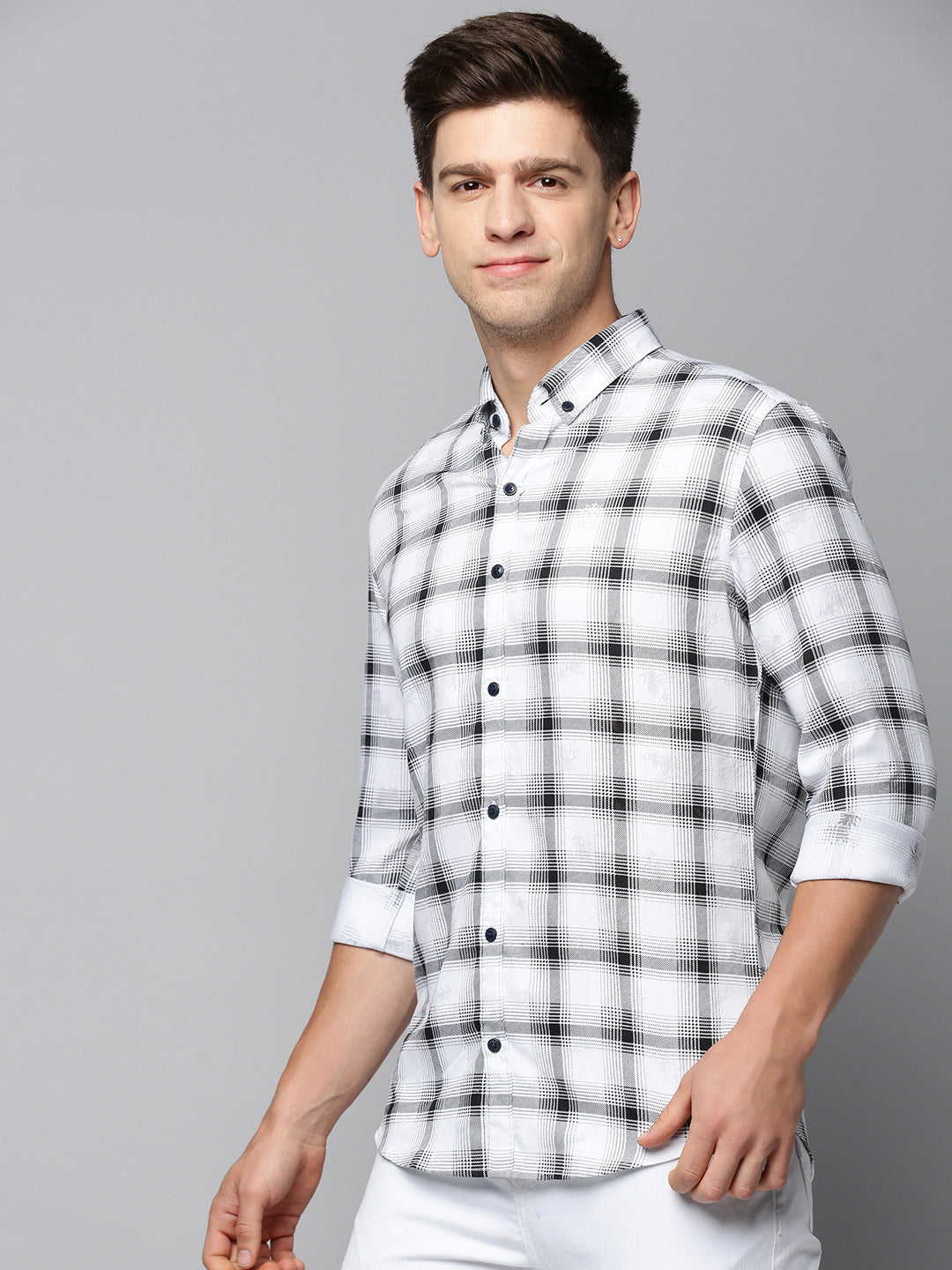 Men White Checked Casual Shirt