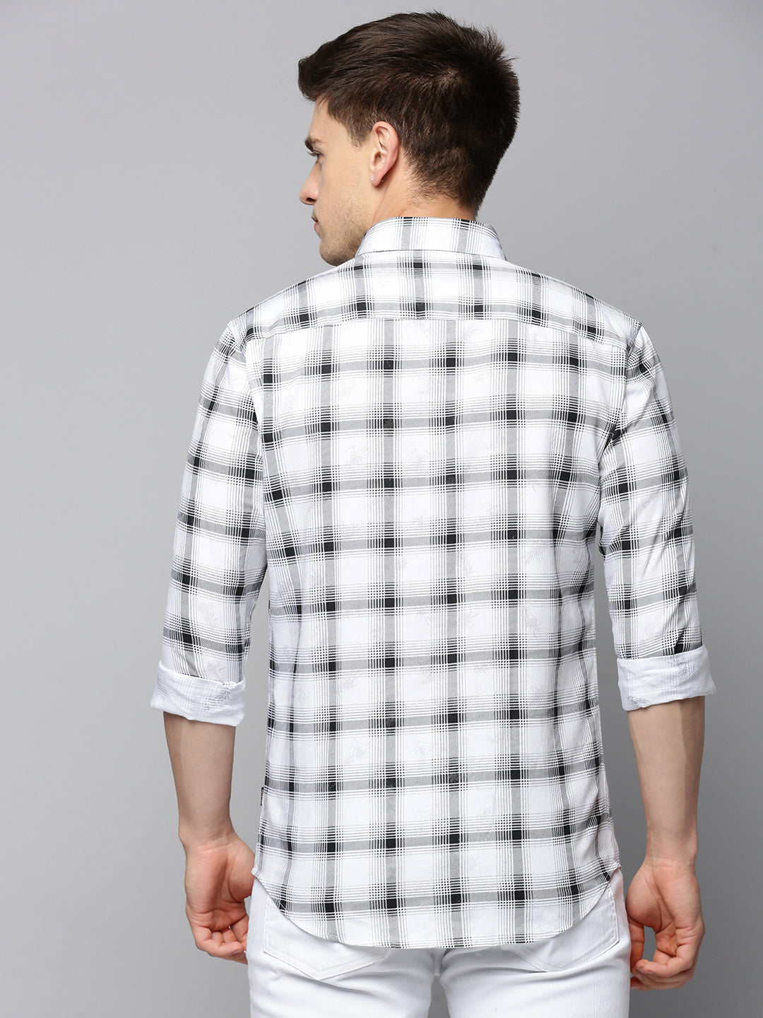 Men White Checked Casual Shirt