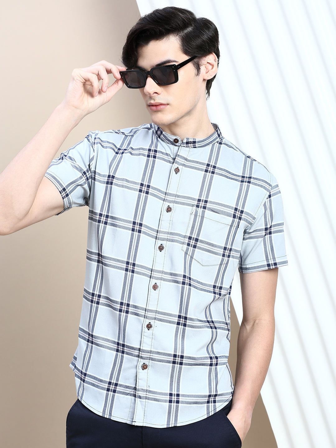 Men Grey Checked Casual Shirt