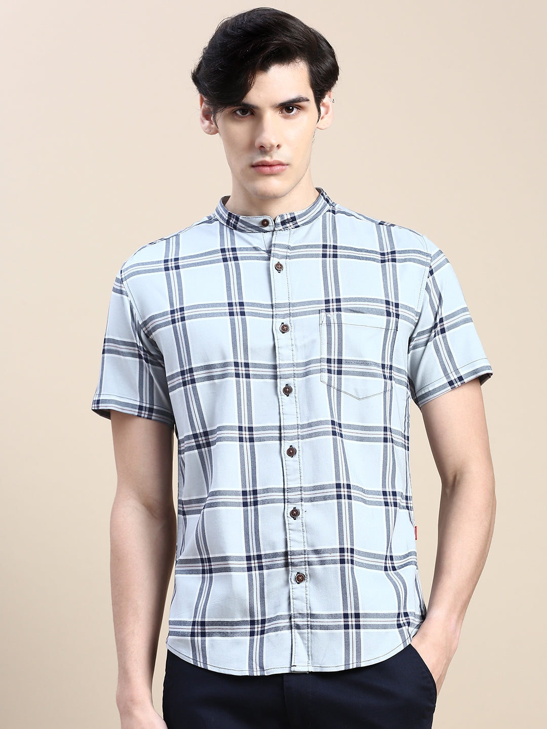 Men Grey Checked Casual Shirt