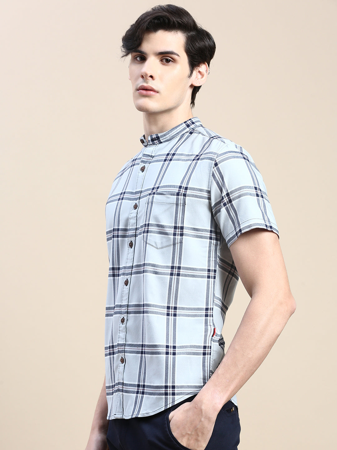 Men Grey Checked Casual Shirt