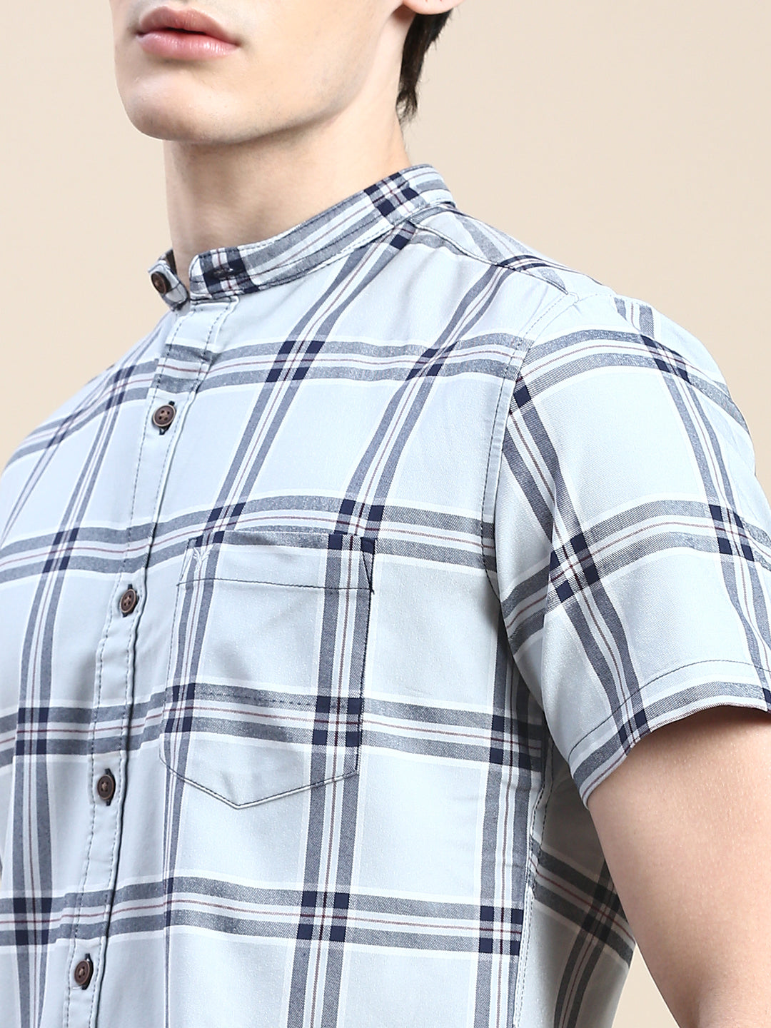 Men Grey Checked Casual Shirt