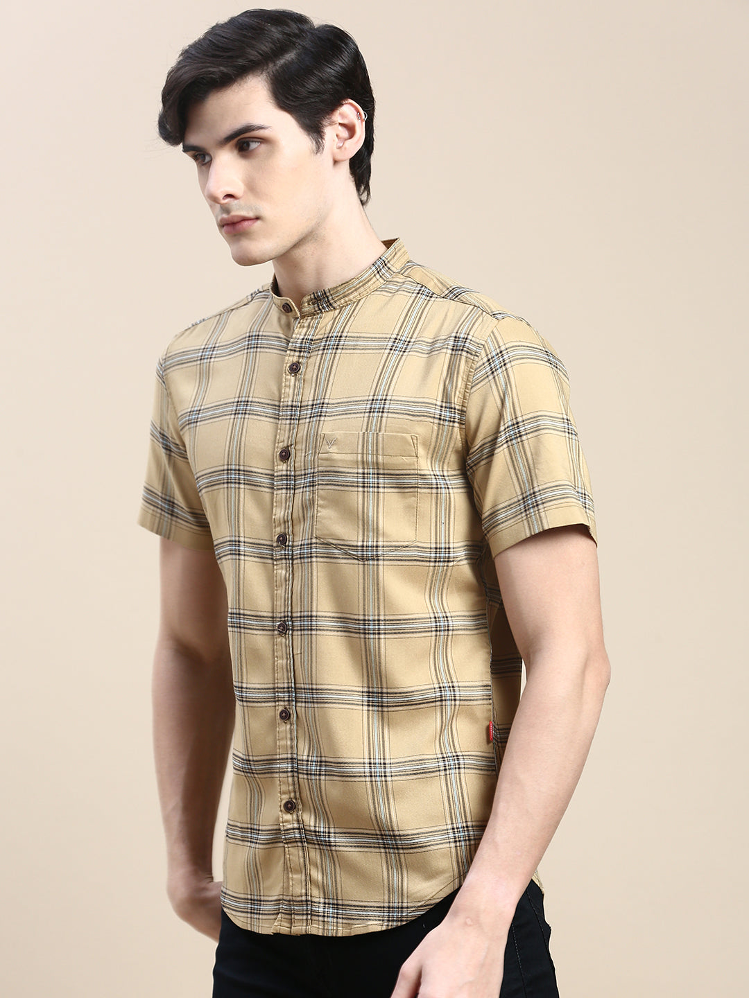 Men Beige Checked Casual Shirt