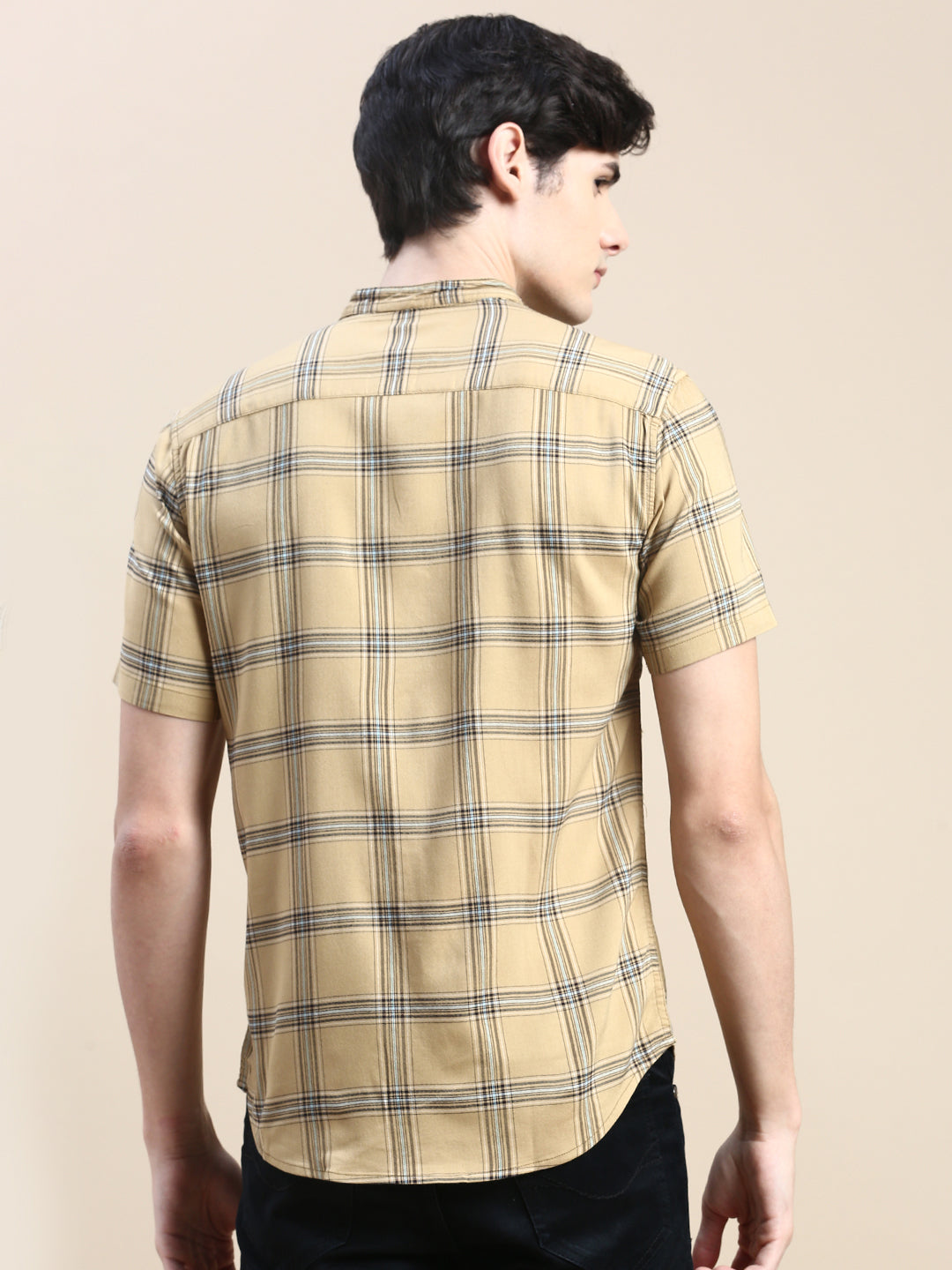 Men Beige Checked Casual Shirt