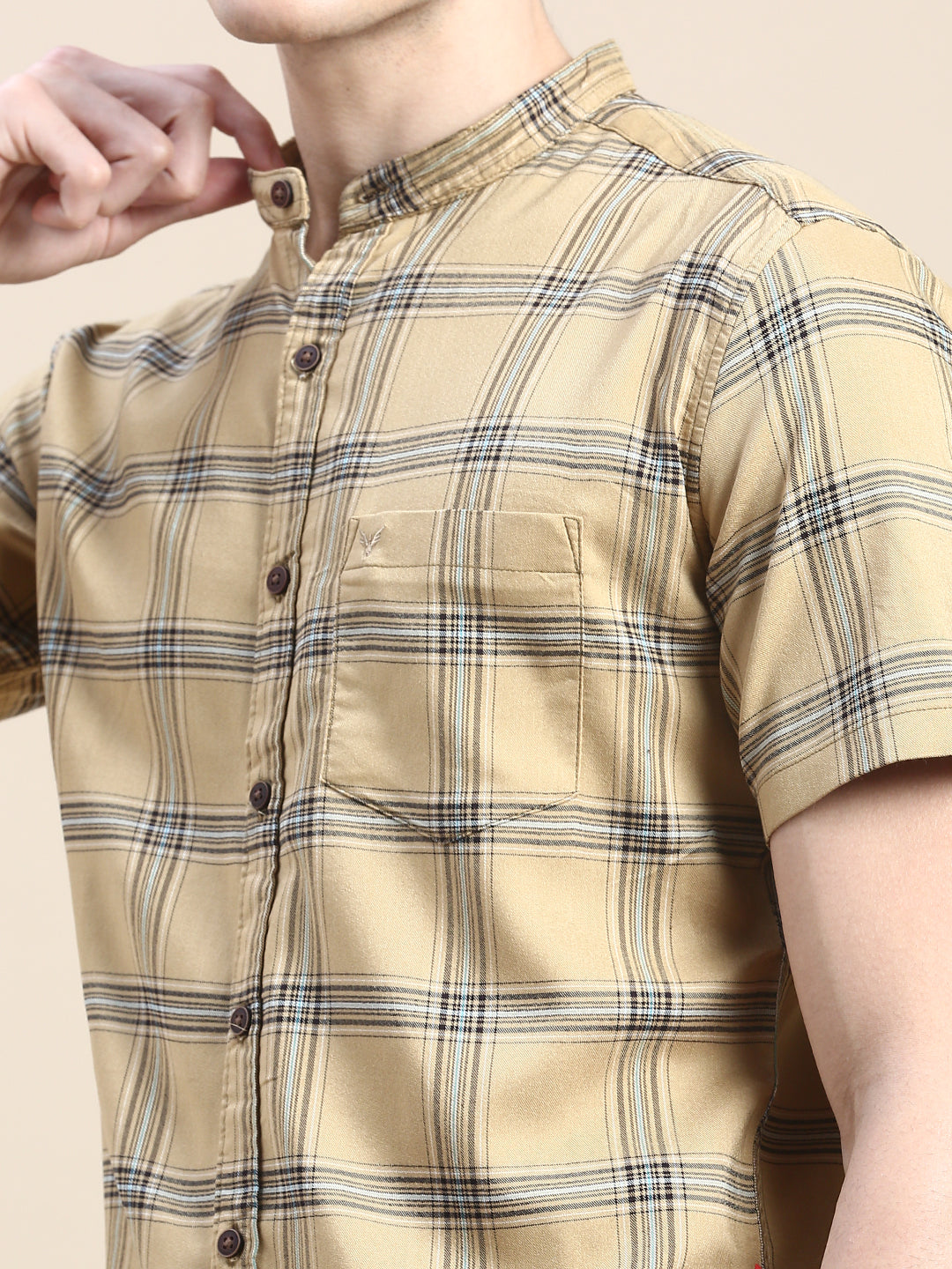 Men Beige Checked Casual Shirt