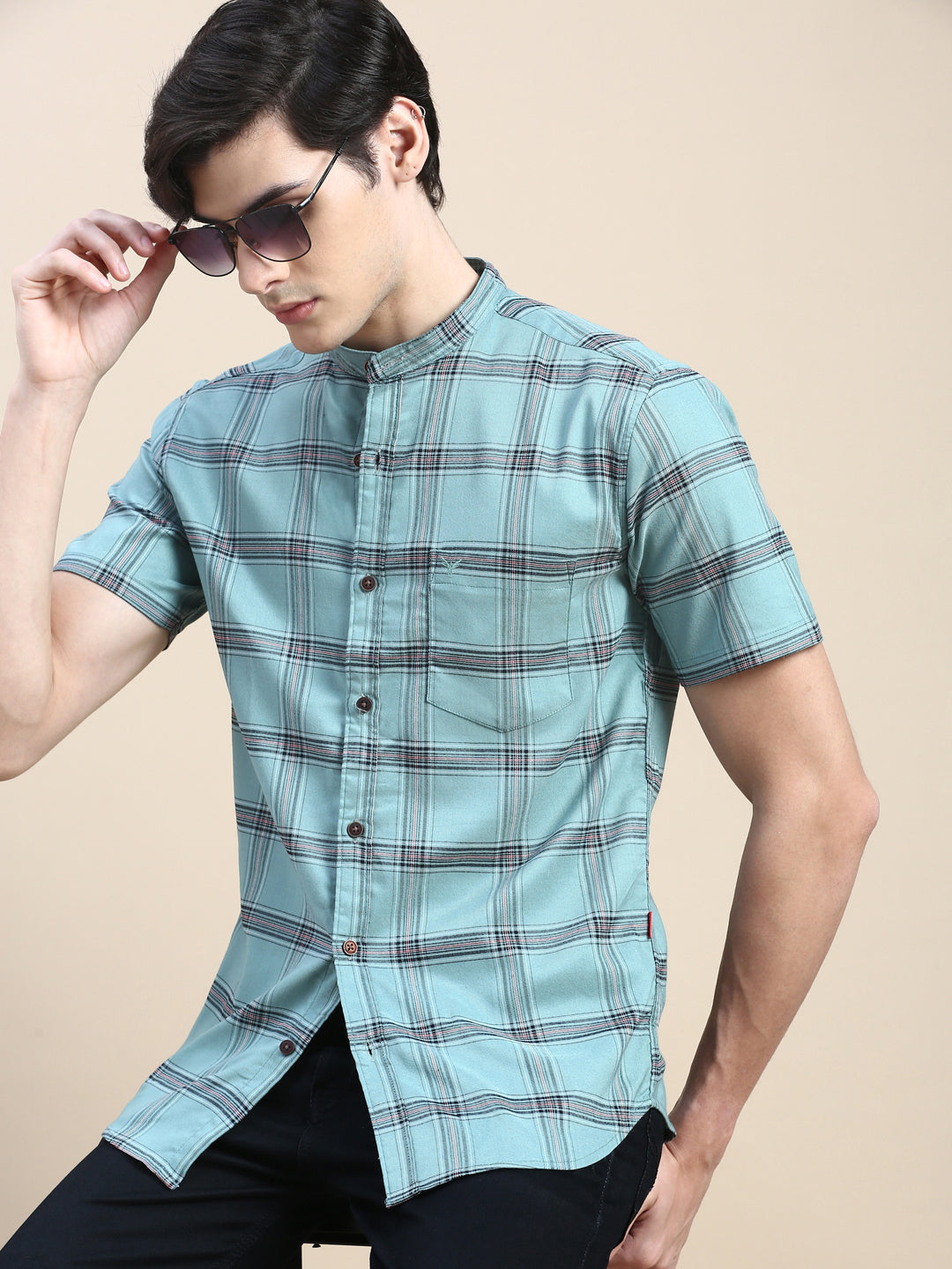 Men Green Checked Casual Shirt