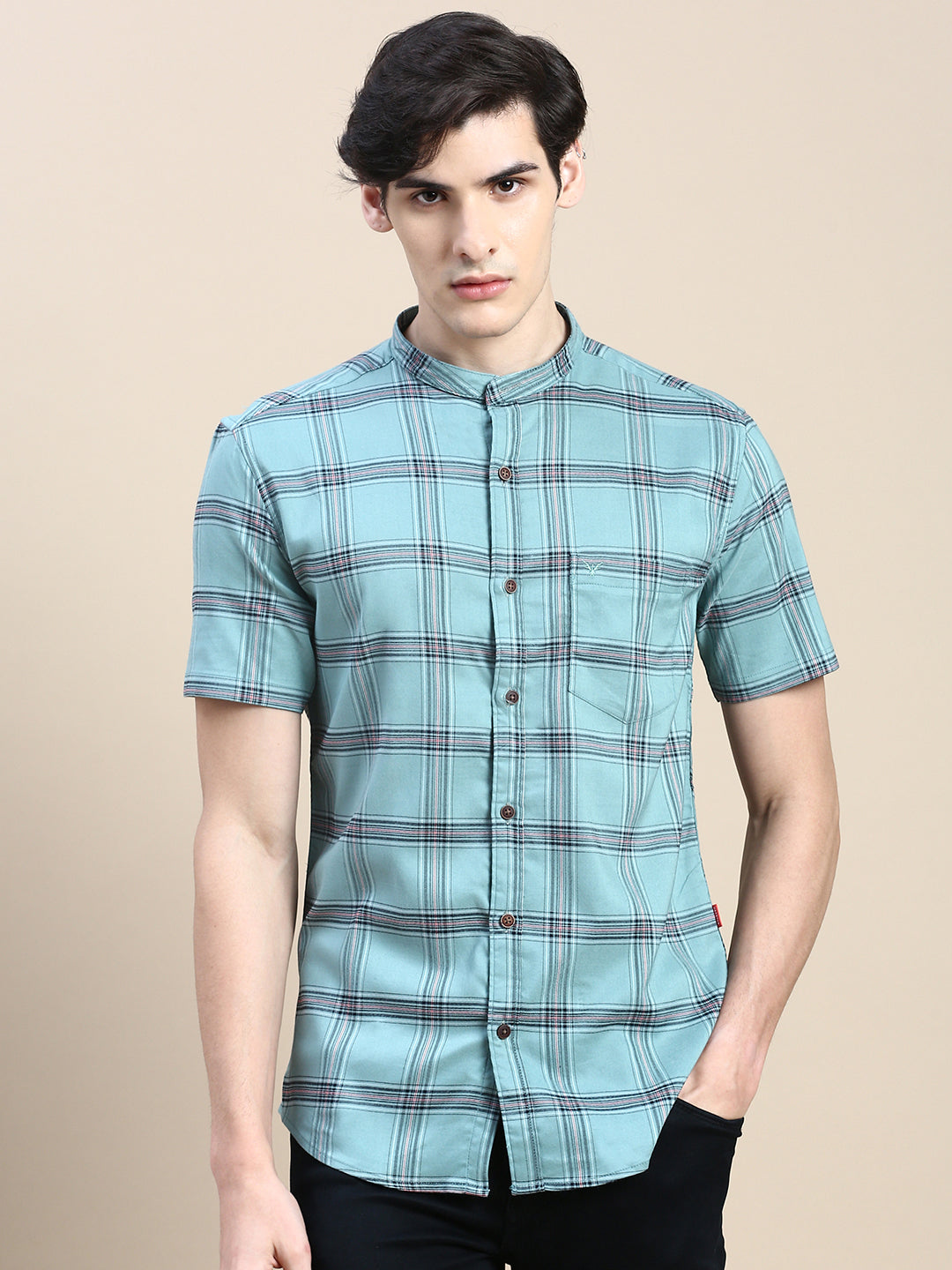 Men Green Checked Casual Shirt