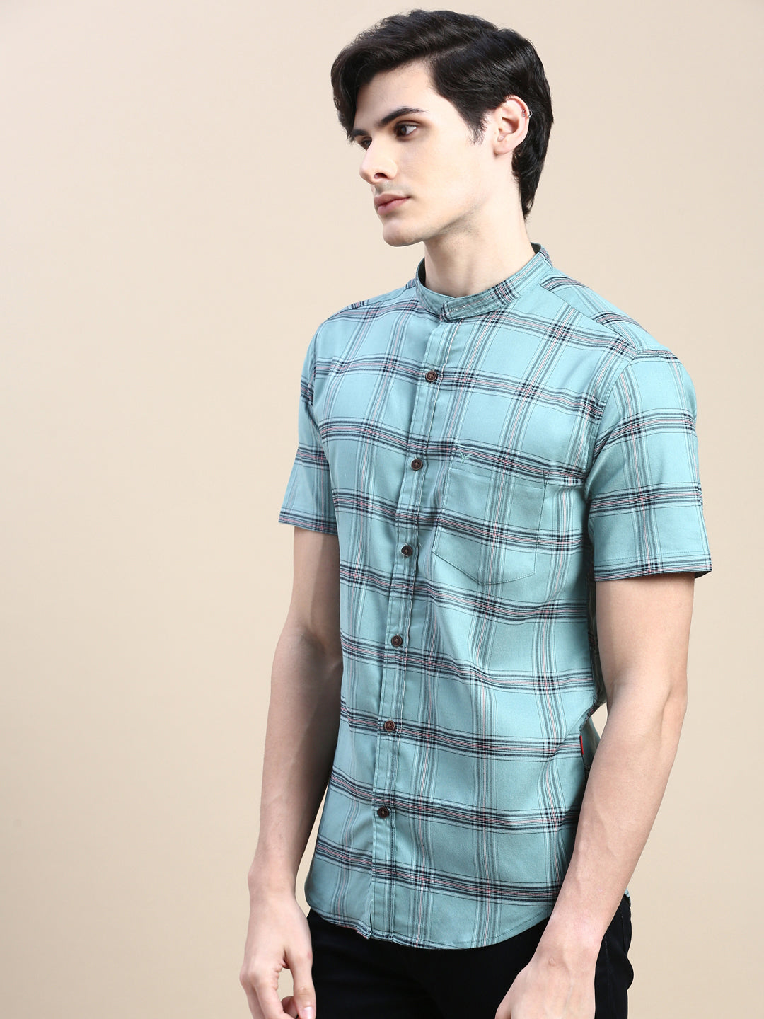 Men Green Checked Casual Shirt