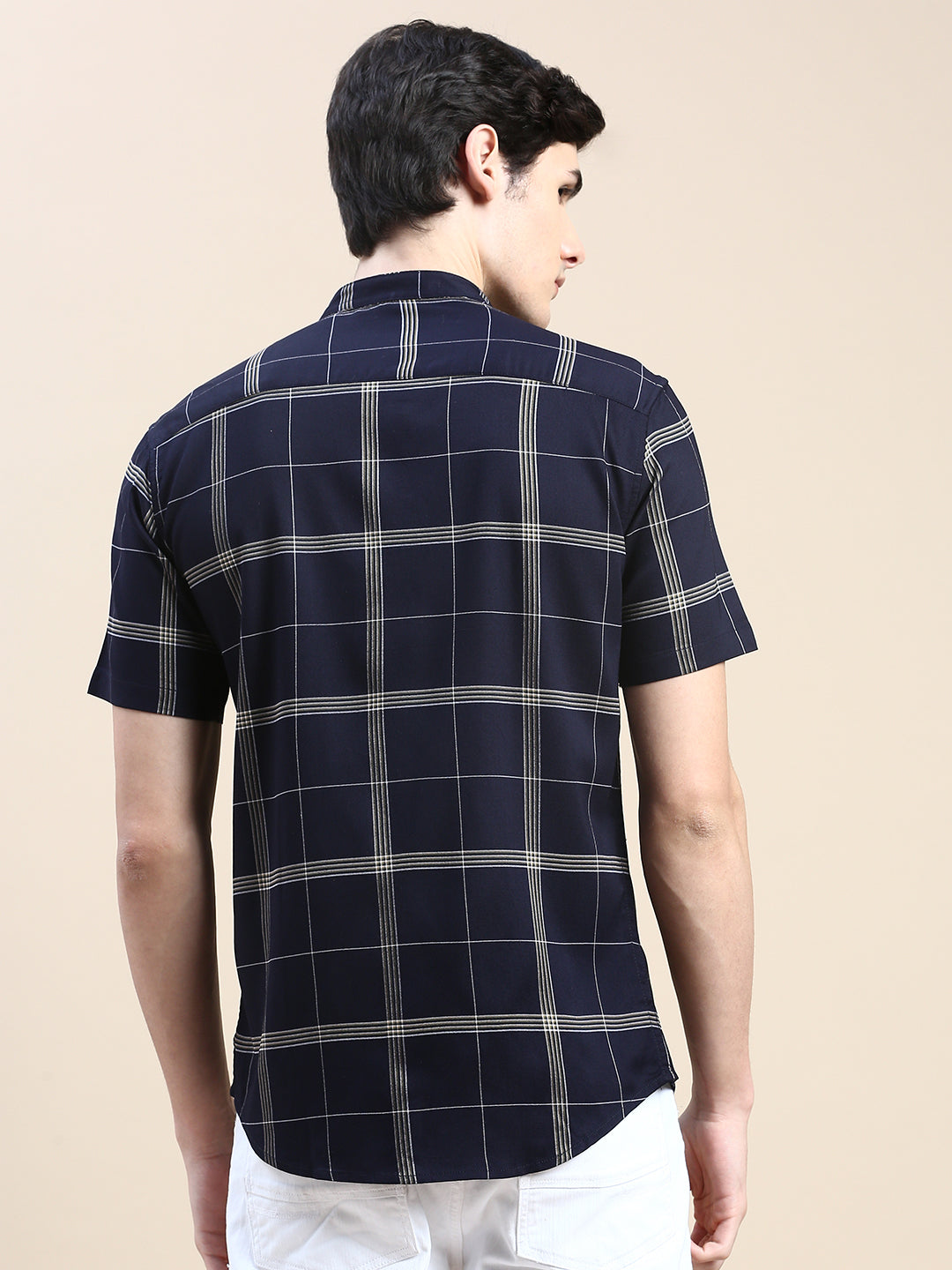 Men Navy Checked Casual Shirt