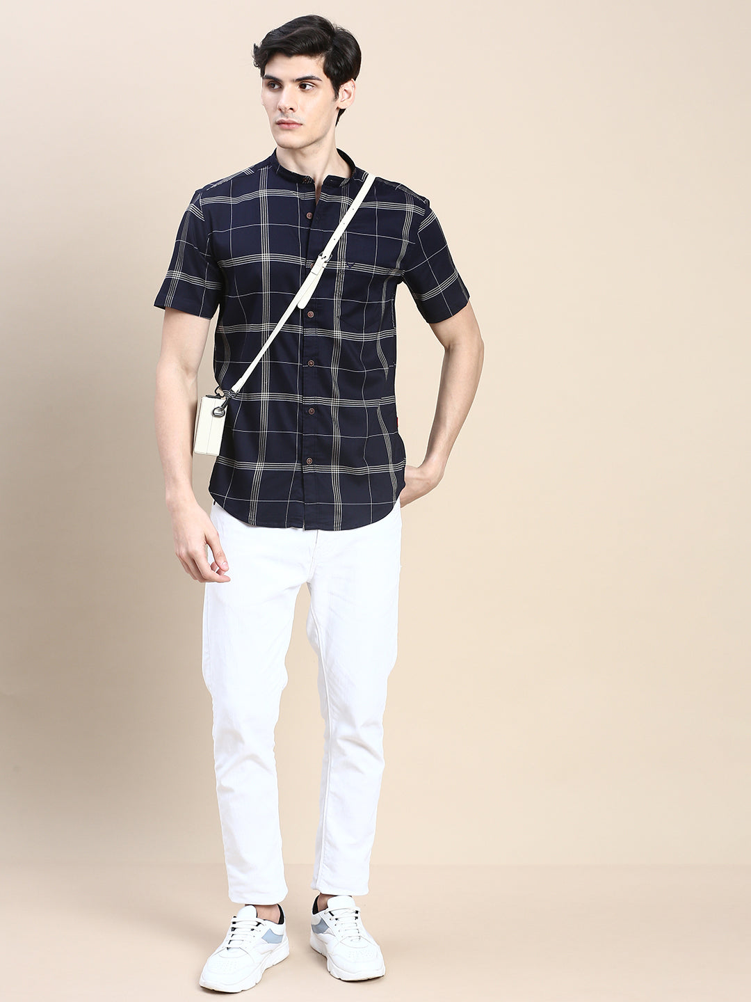 Men Navy Checked Casual Shirt