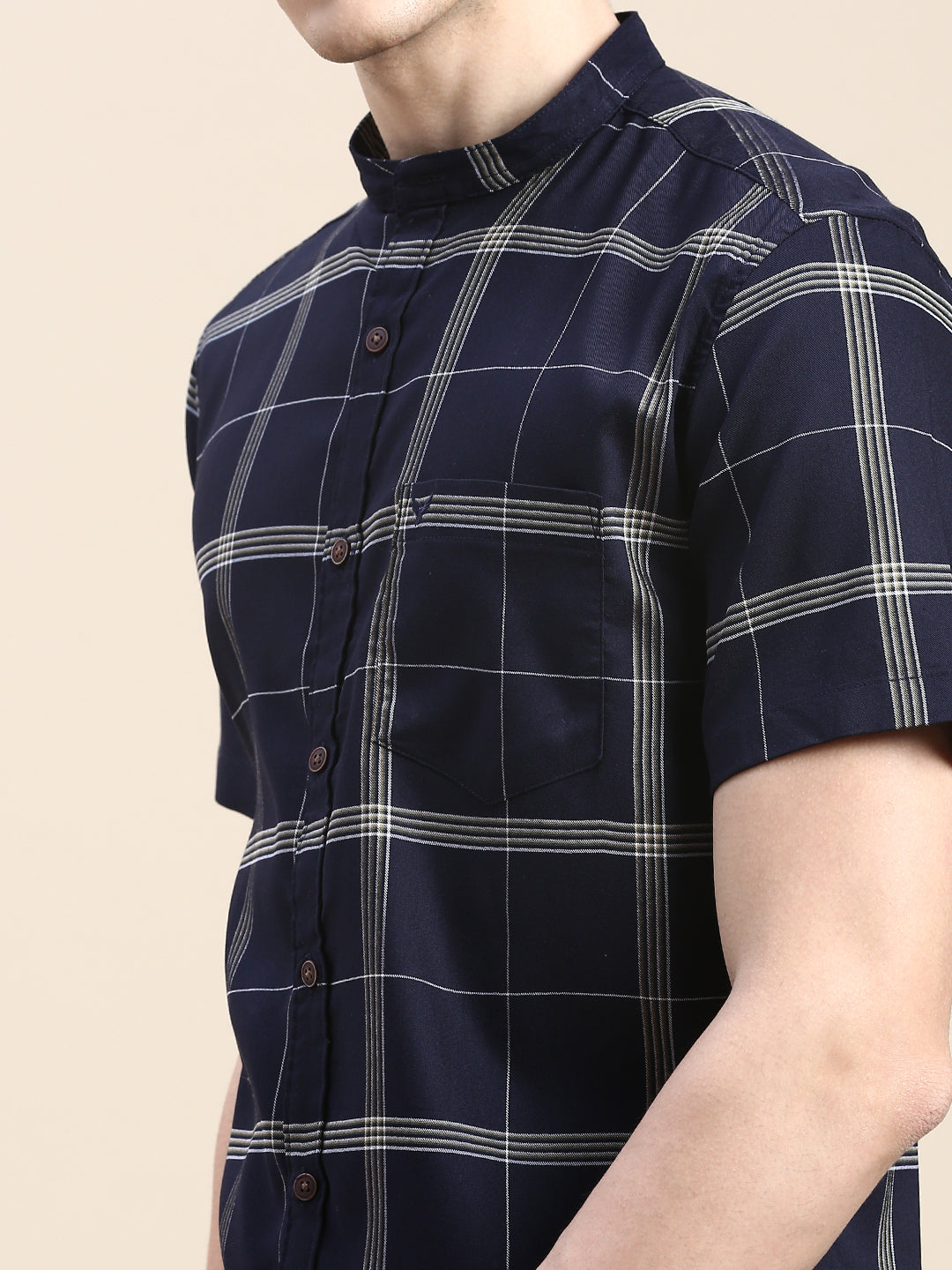 Men Navy Checked Casual Shirt