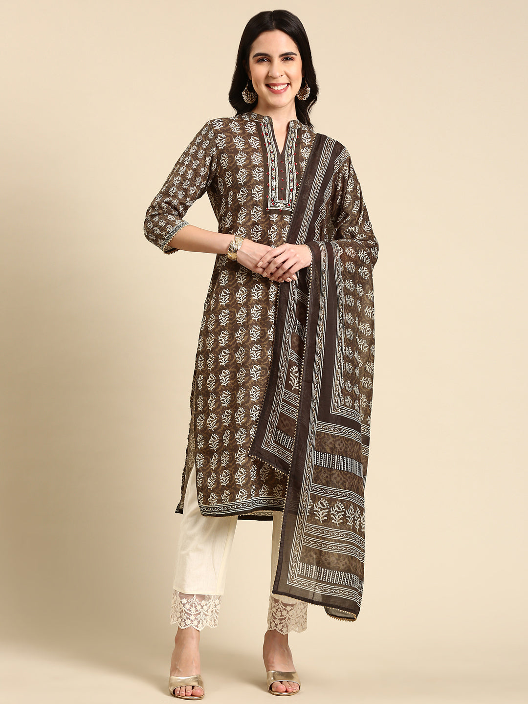 Women's Olive Printed Kurta Set