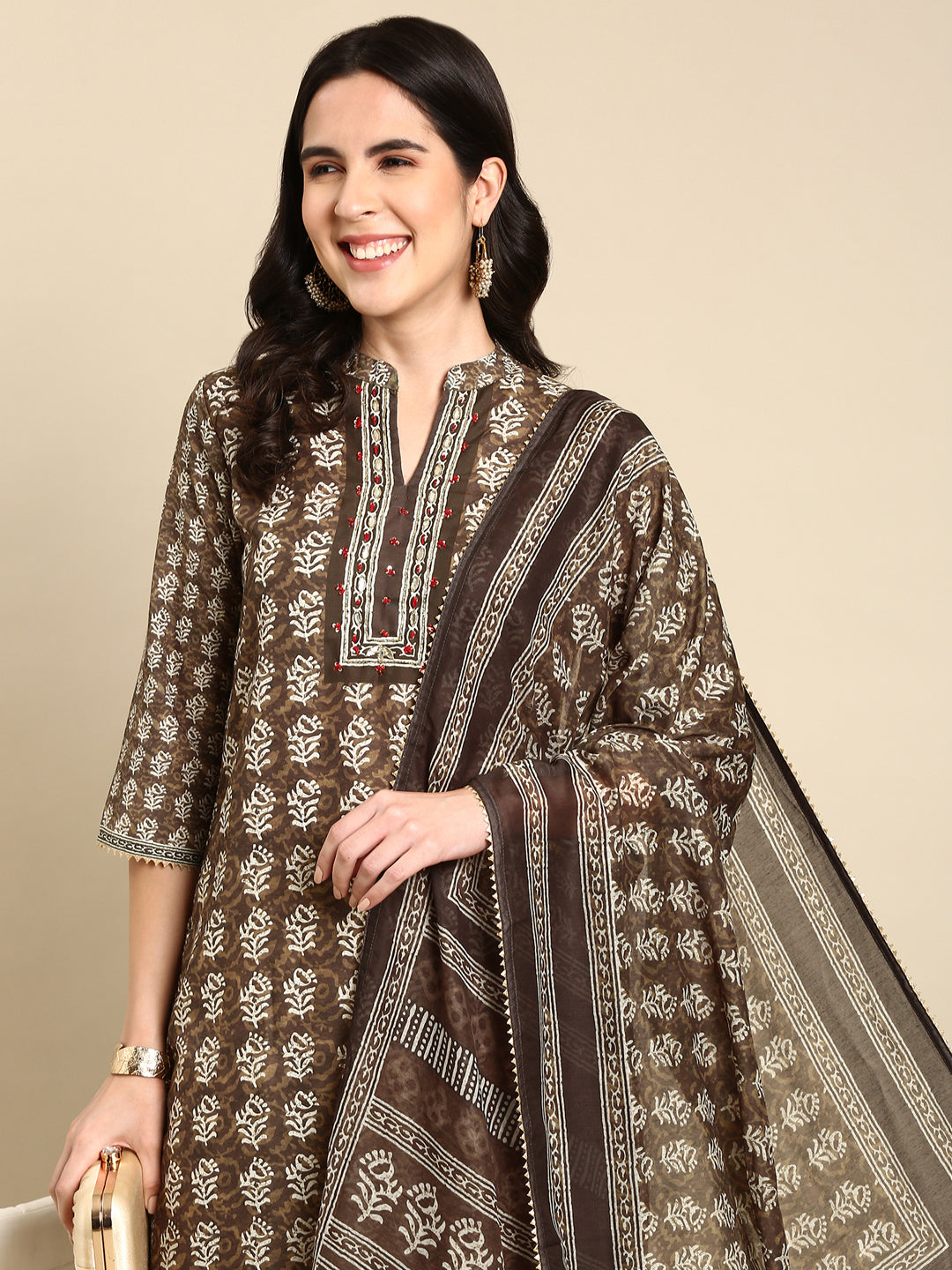 Women's Olive Printed Kurta Set