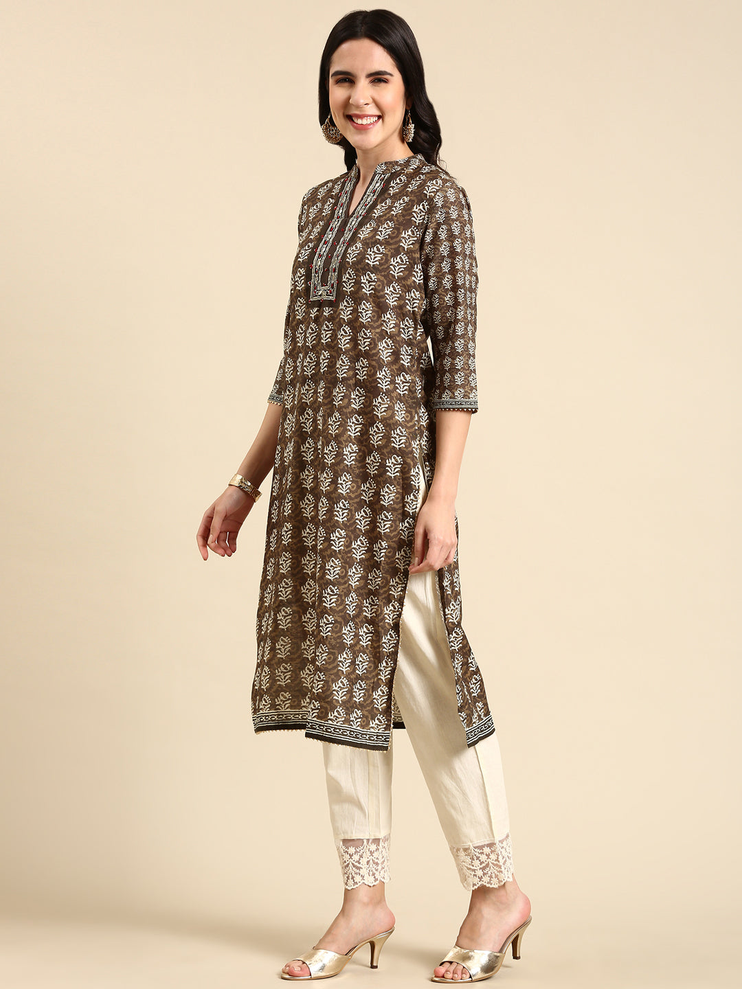 Women's Olive Printed Kurta Set