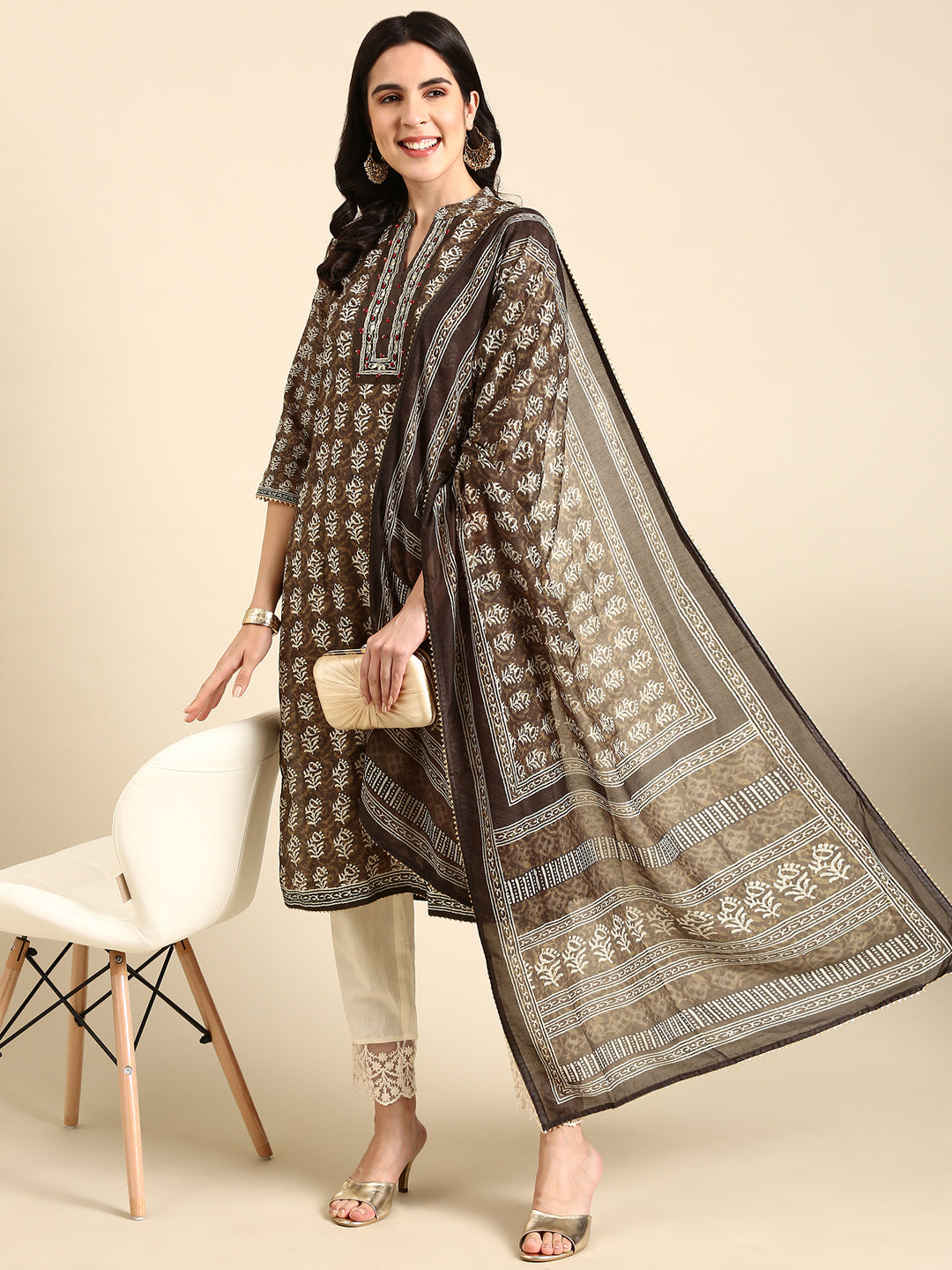 Women's Olive Printed Kurta Set