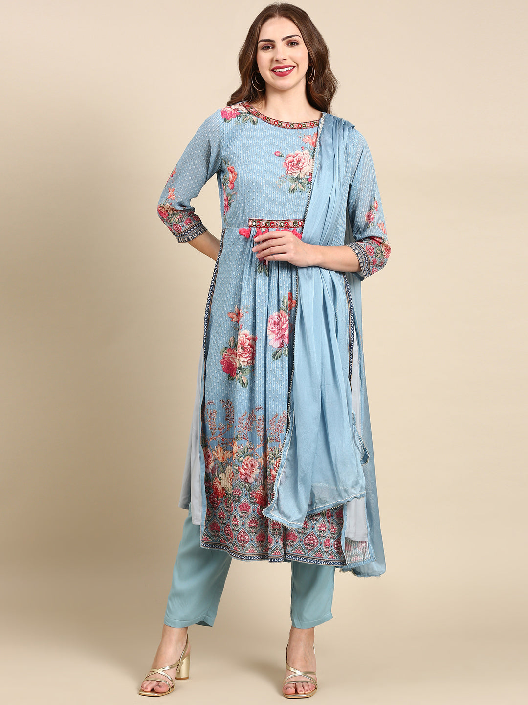 Women's Blue Printed Kurta Set