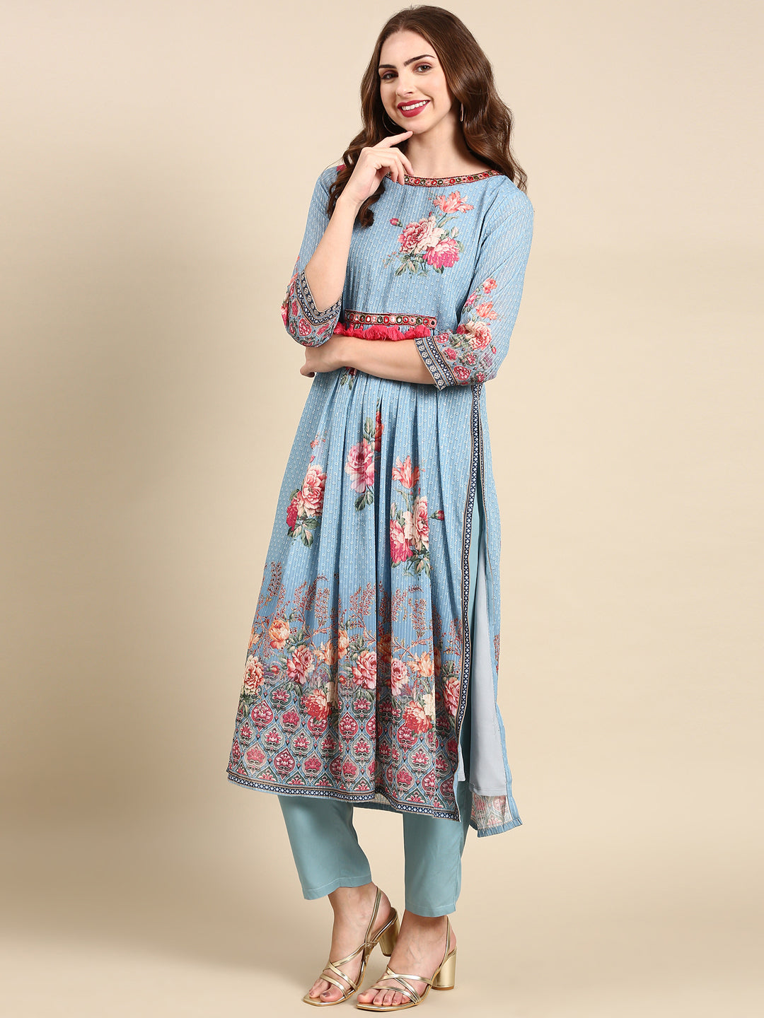 Women's Blue Printed Kurta Set