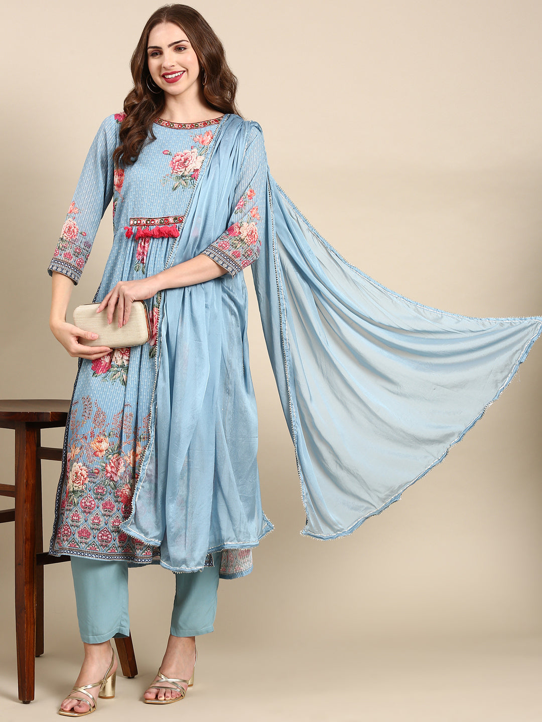 Women's Blue Printed Kurta Set