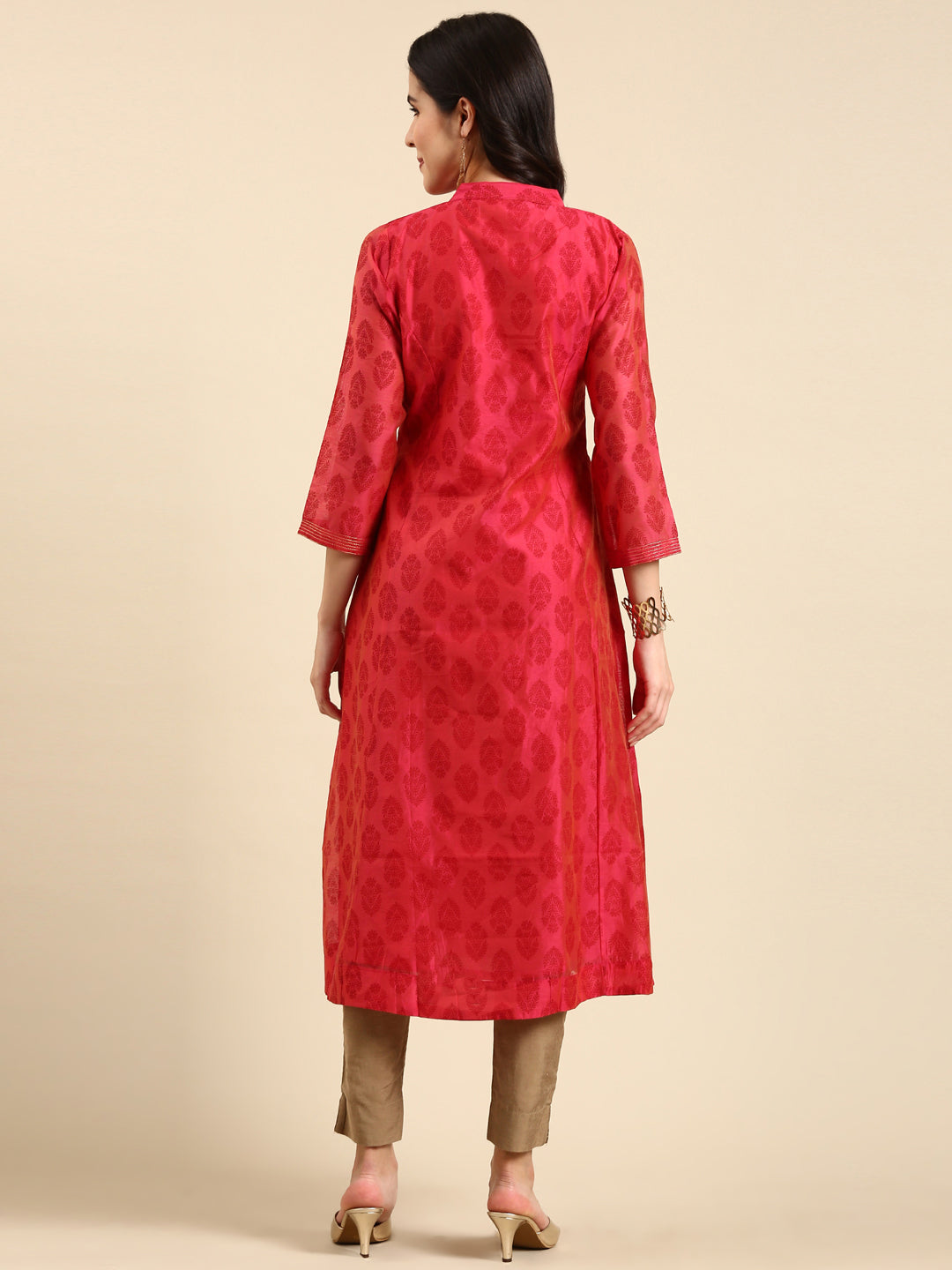 Women's Pink Printed A-Line Kurta