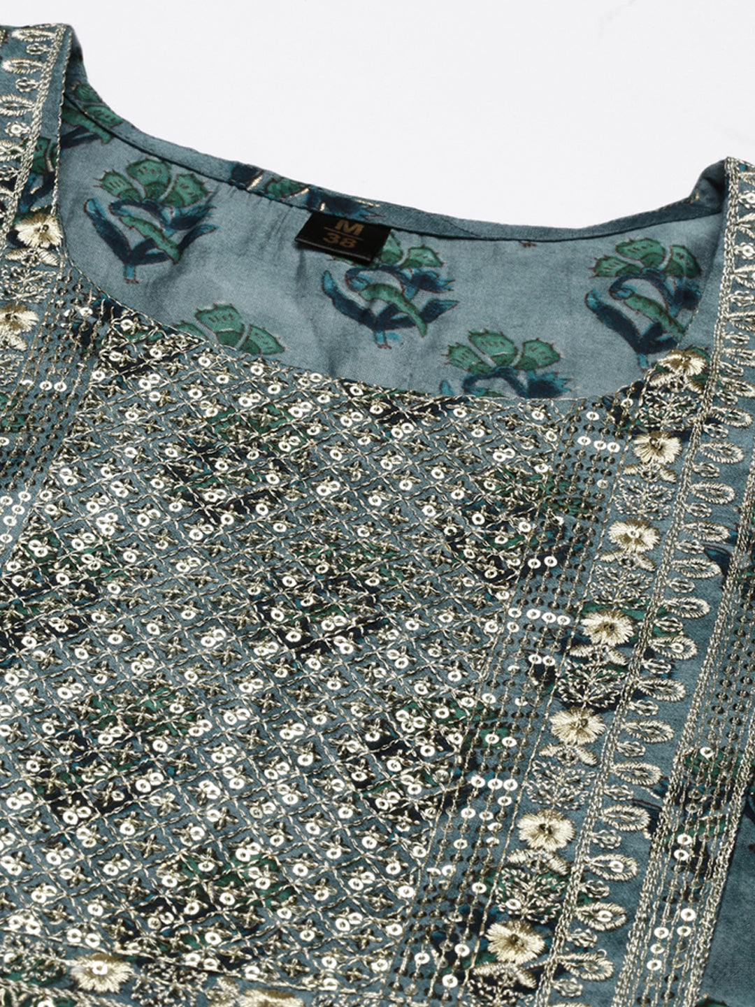 Women's Blue Floral Embroidered Thread Work Kurta Set with Dupatta