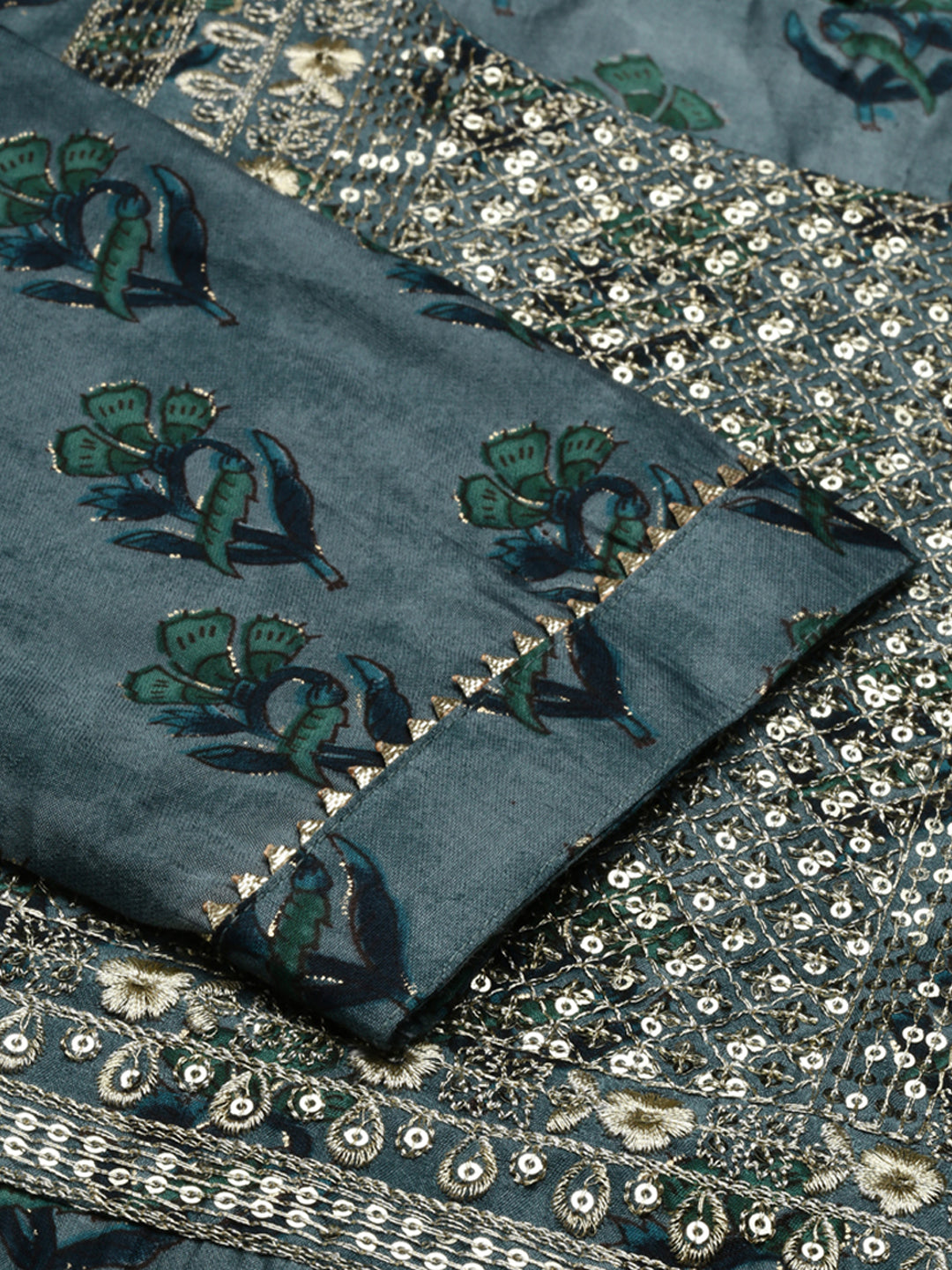 Women's Blue Floral Embroidered Thread Work Kurta Set with Dupatta