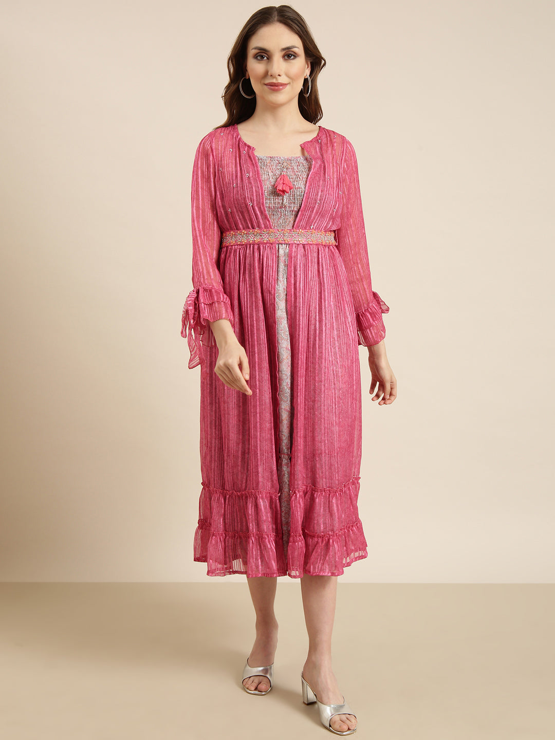 Women Pink Ethnic Motifs Empire Dress