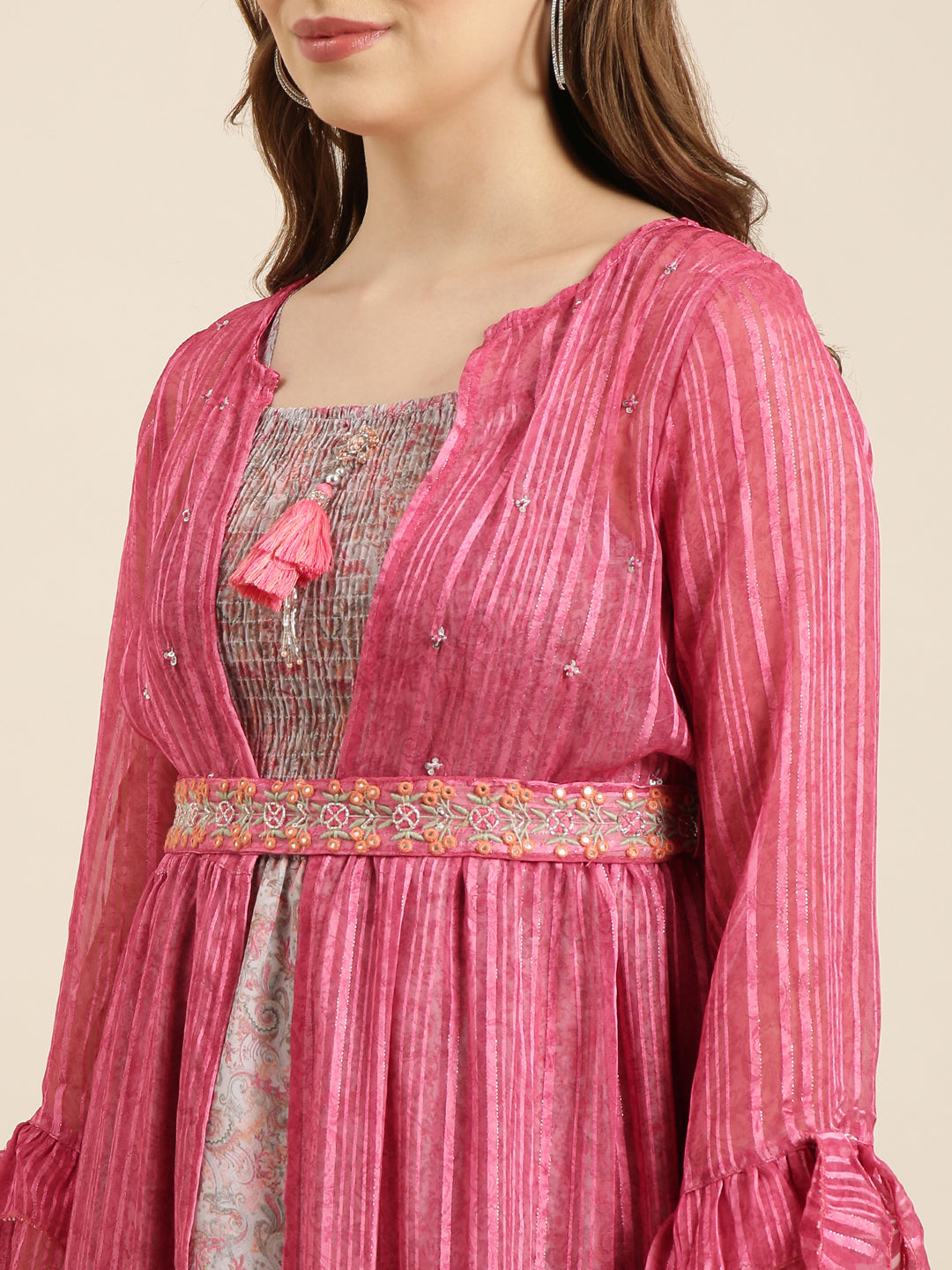 Women Pink Ethnic Motifs Empire Dress