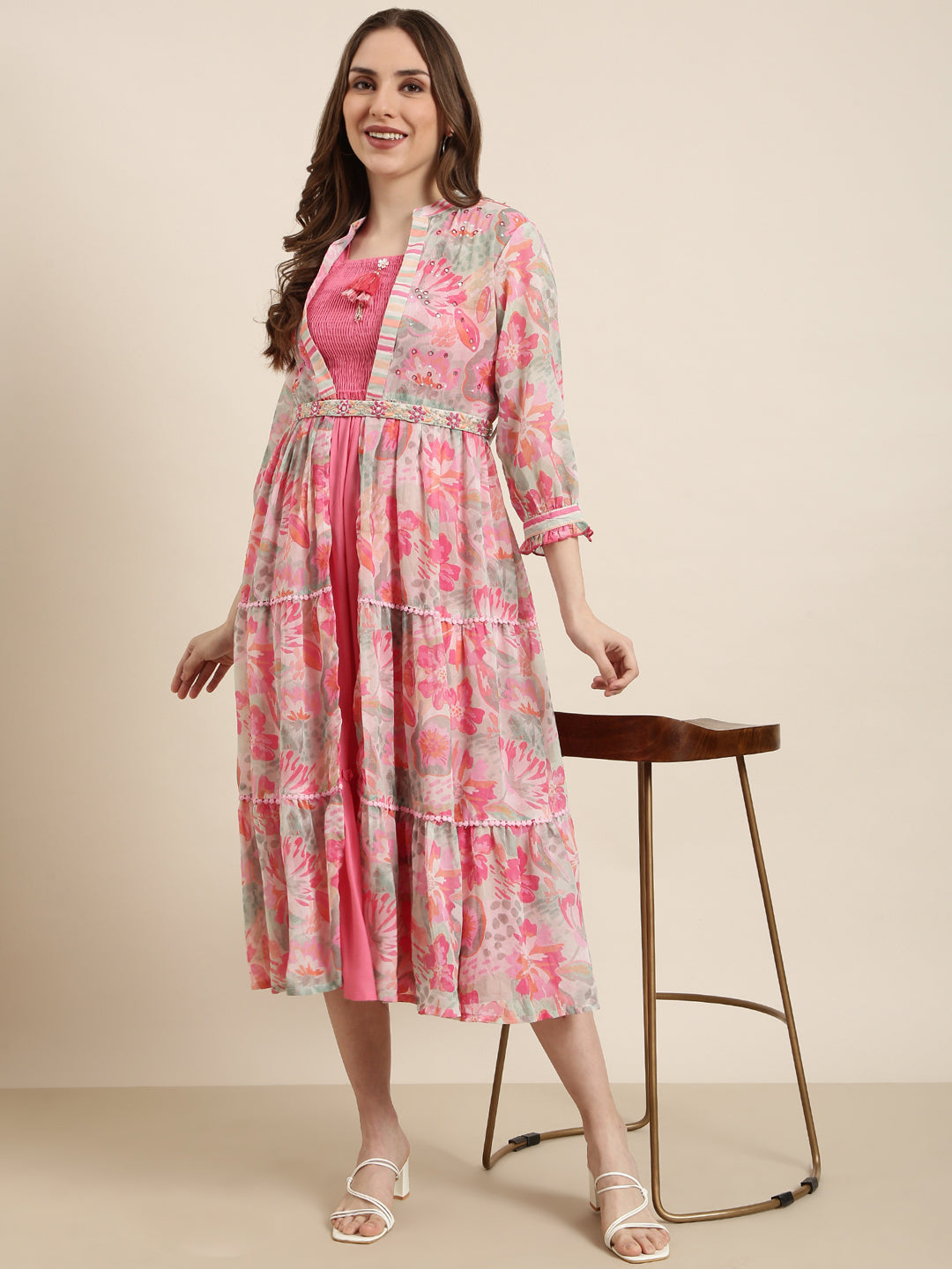 Women Pink Solid Empire Dress