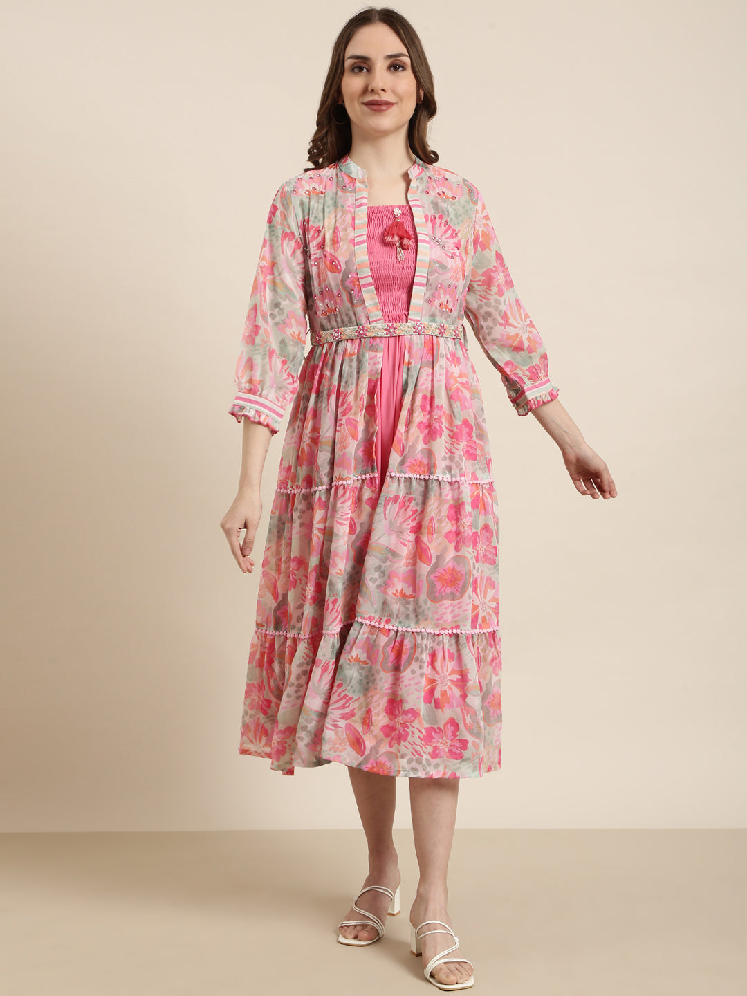 Women Pink Solid Empire Dress