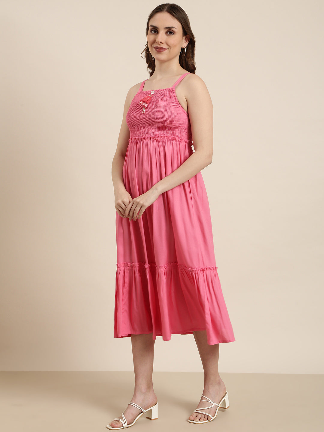 Women Pink Solid Empire Dress