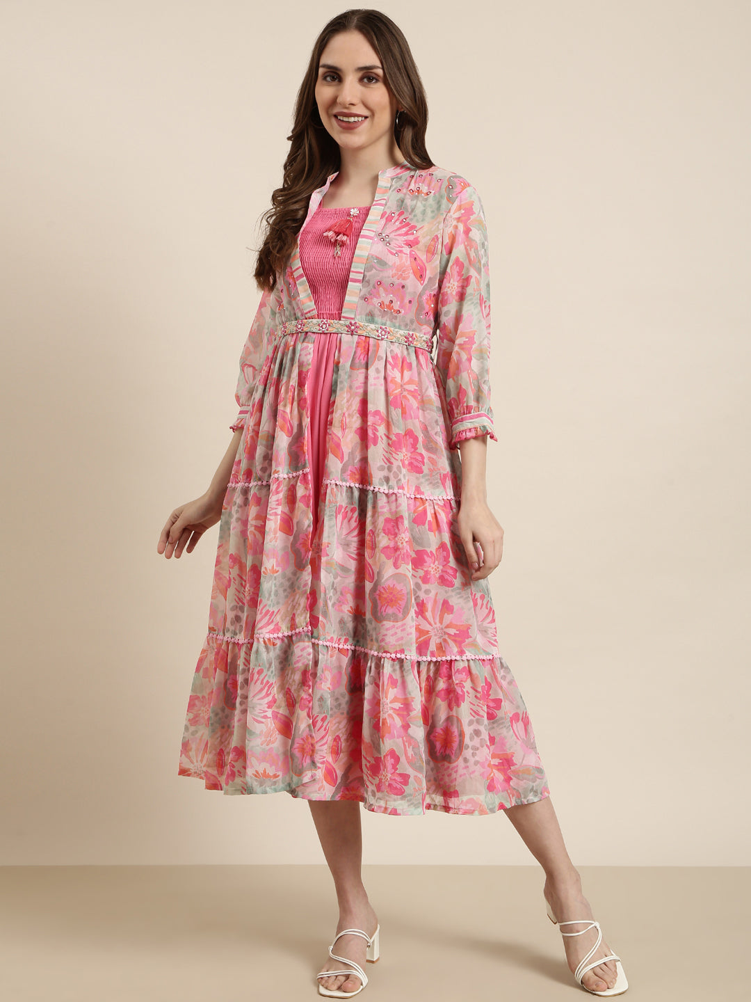 Women Pink Solid Empire Dress