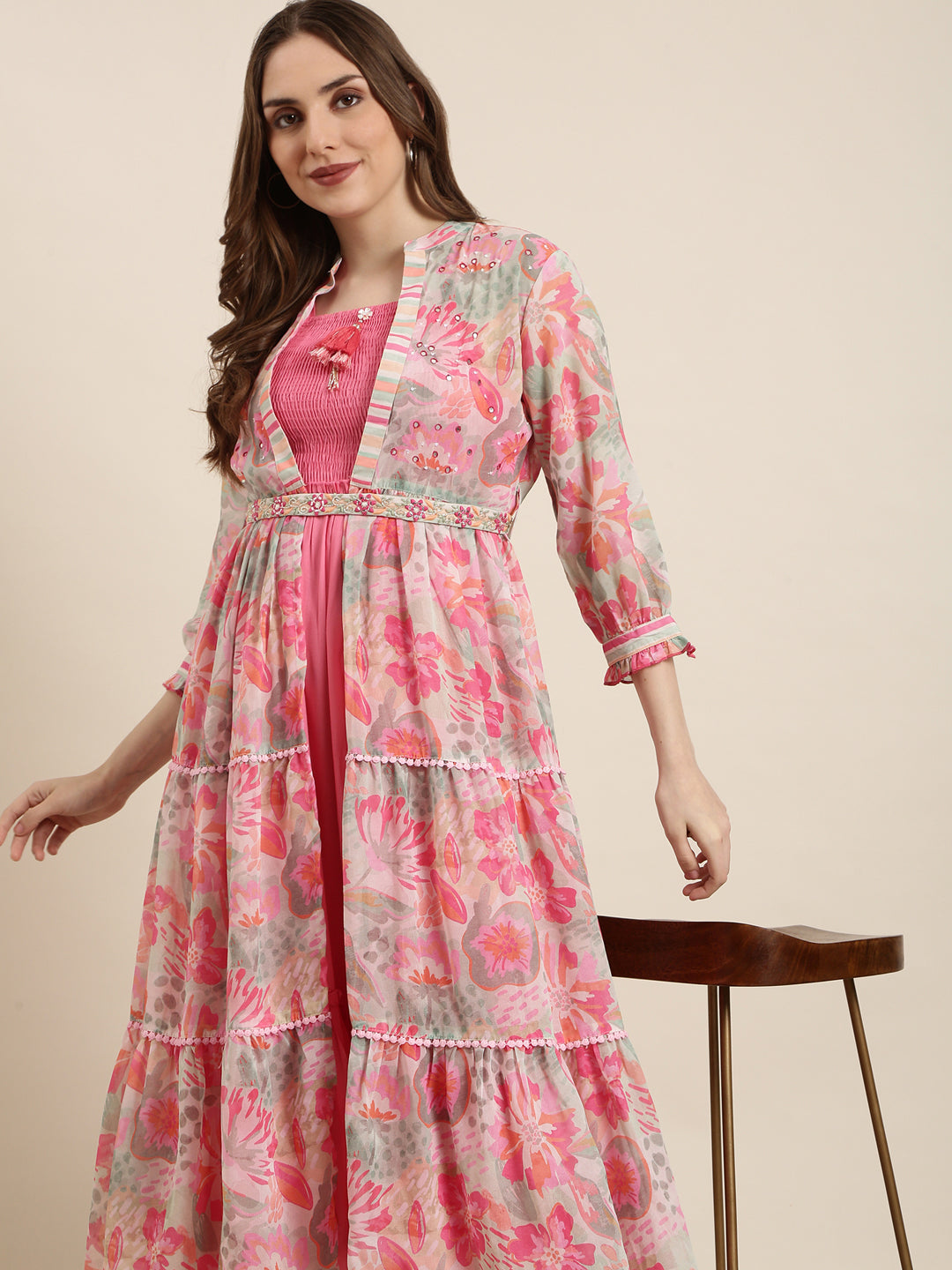 Women Pink Solid Empire Dress