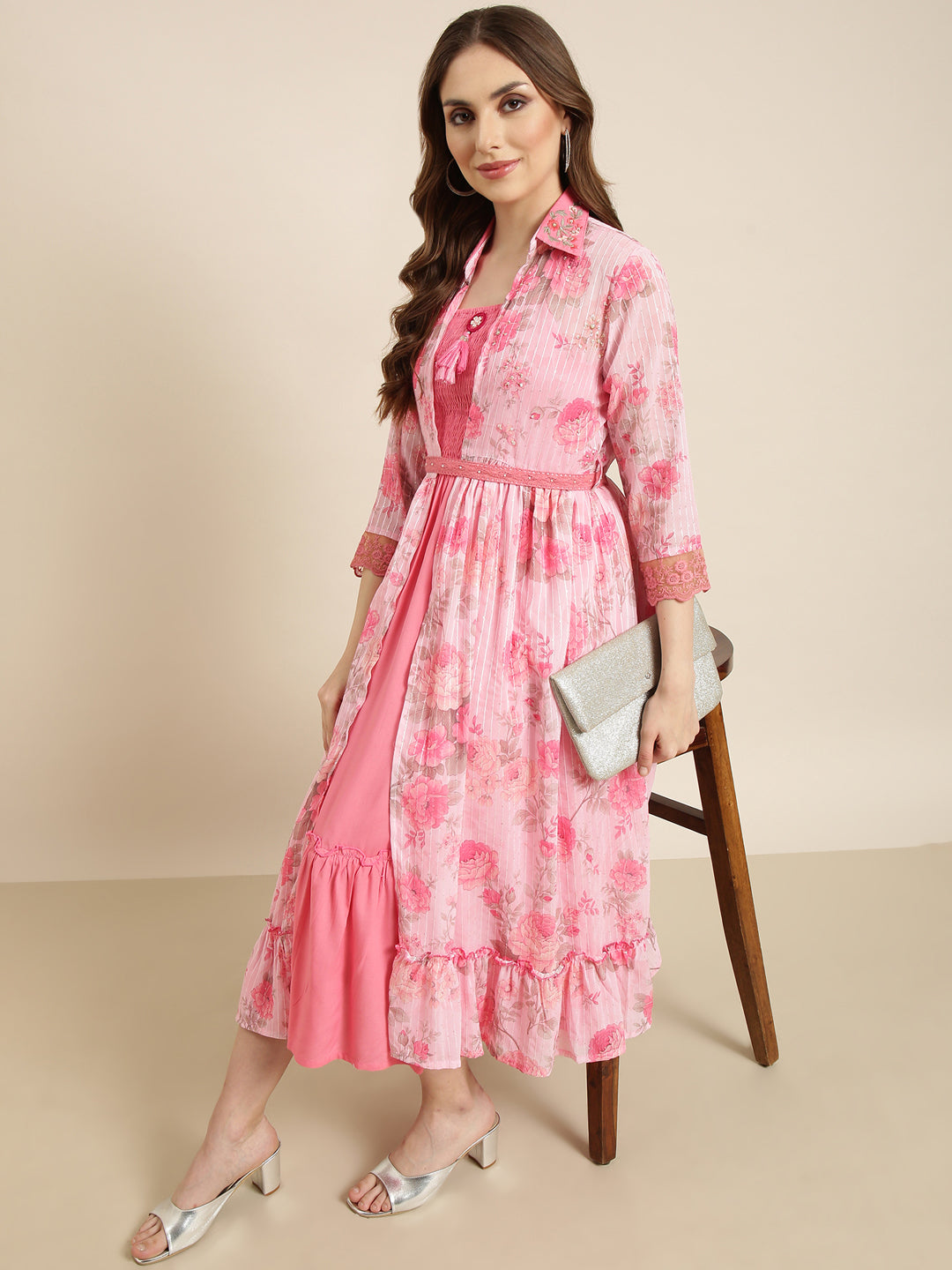 Women Pink Solid Empire Dress