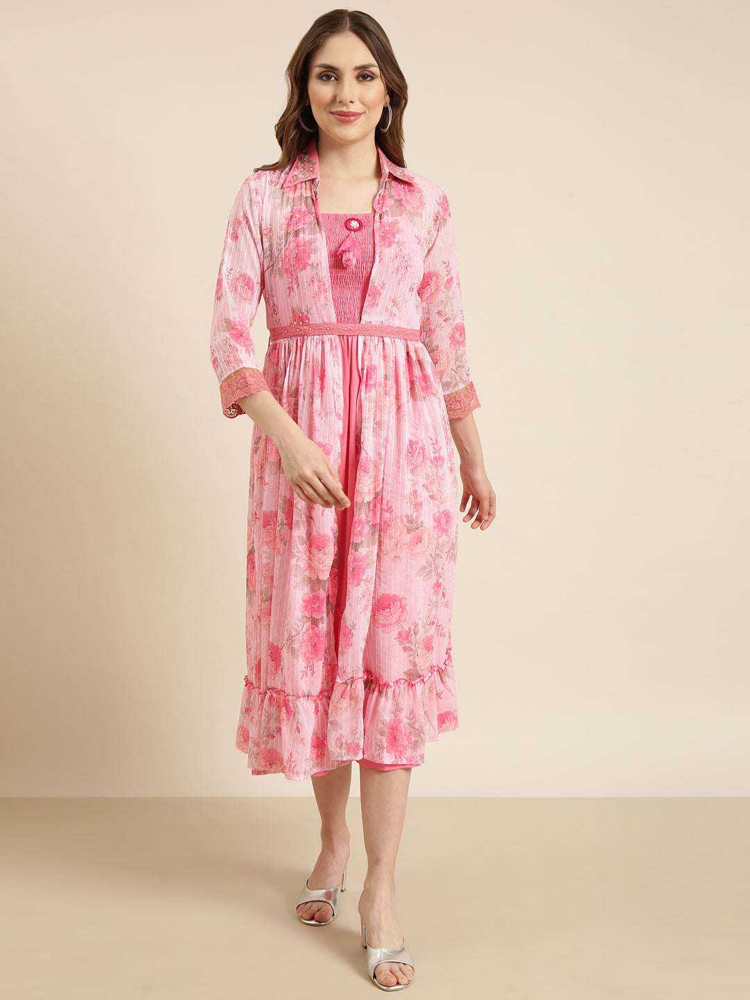 Women Pink Solid Empire Dress