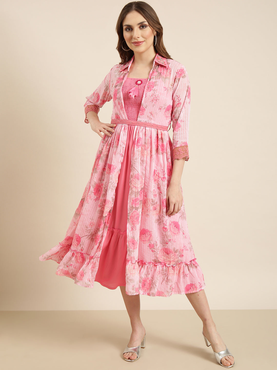 Women Pink Solid Empire Dress