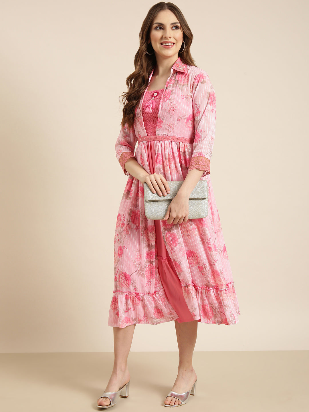 Women Pink Solid Empire Dress