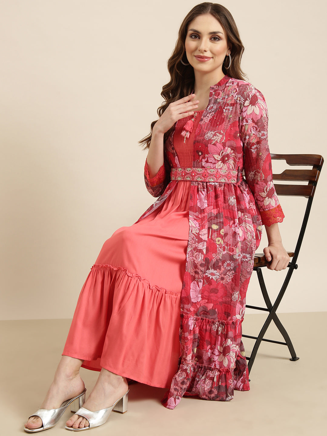 Women Peach Solid Empire Dress