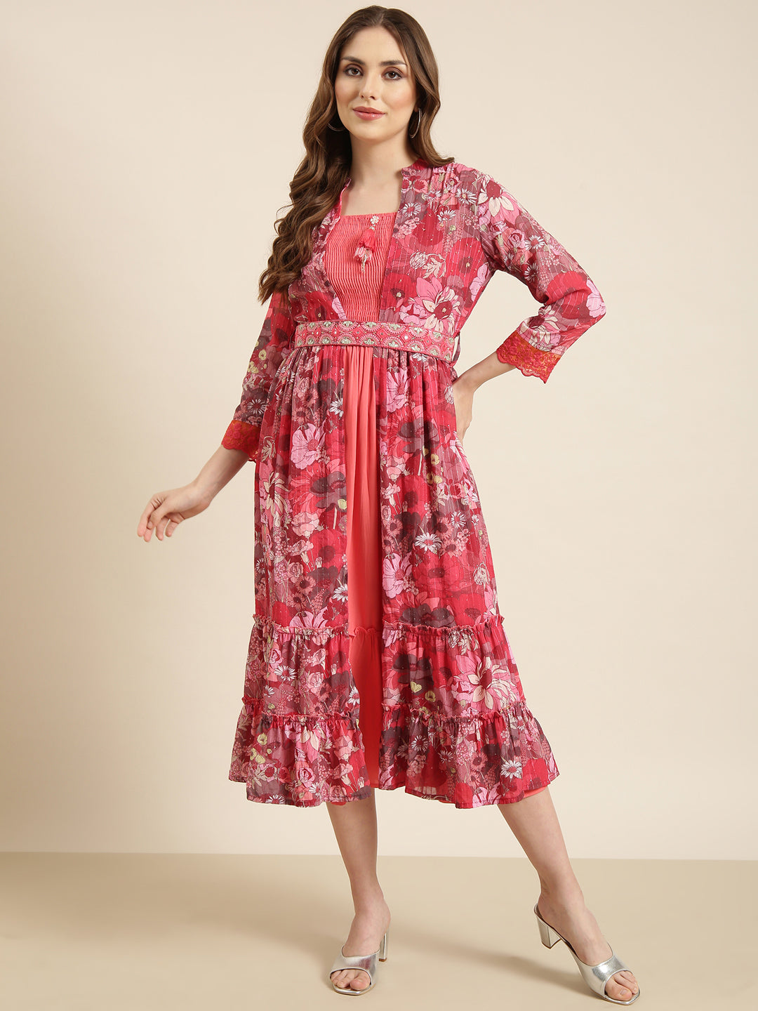 Women Peach Solid Empire Dress